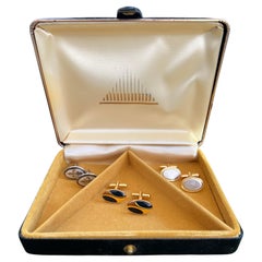 Vintage Black 
Gold Jewelry Jewel Case by Ely Leather 
3 Cufflinks Sets 1950s