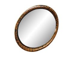 Vintage Black & Gold Oval Mirrored Wall Hanging Toleware Vanity Tray Platter 26"