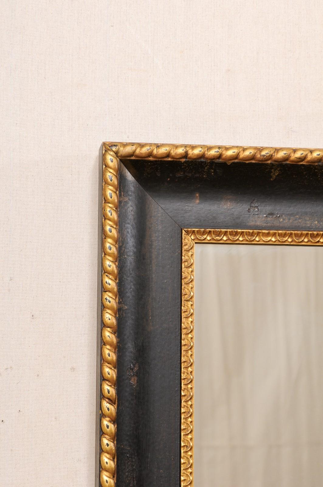 American Vintage Black and Gold Rectangular Mirror For Sale