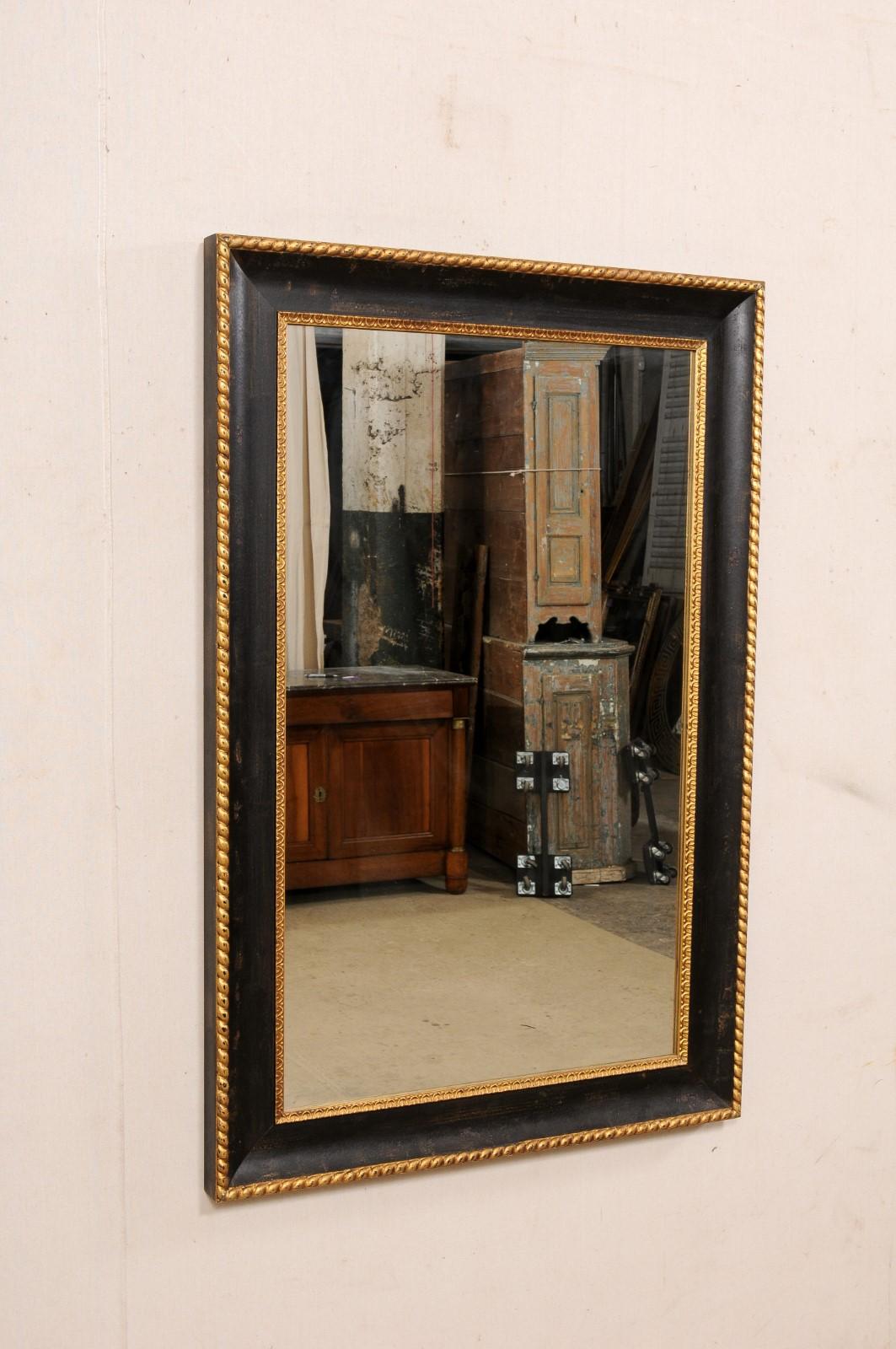 20th Century Vintage Black and Gold Rectangular Mirror For Sale
