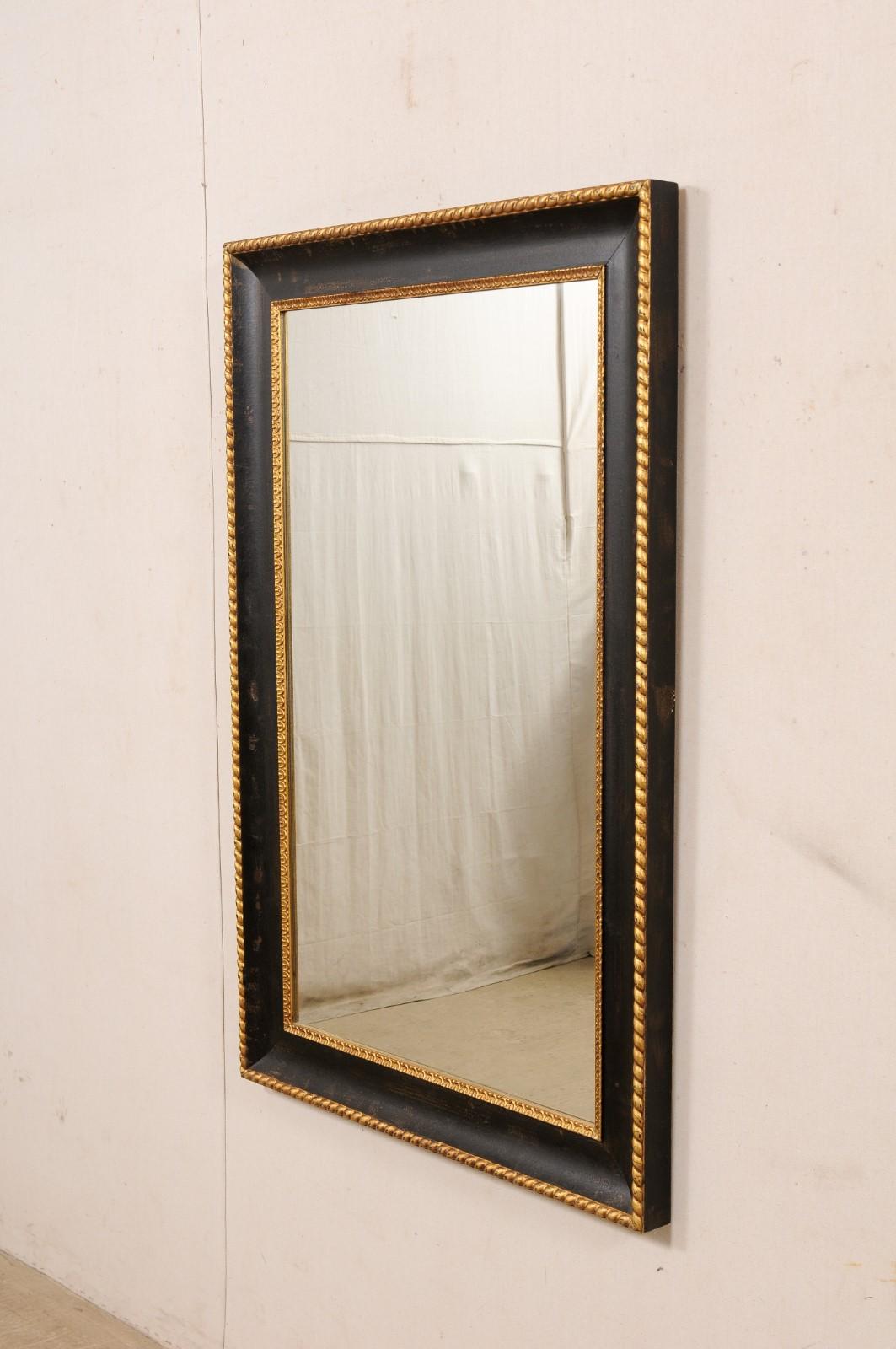 Vintage Black and Gold Rectangular Mirror For Sale 1