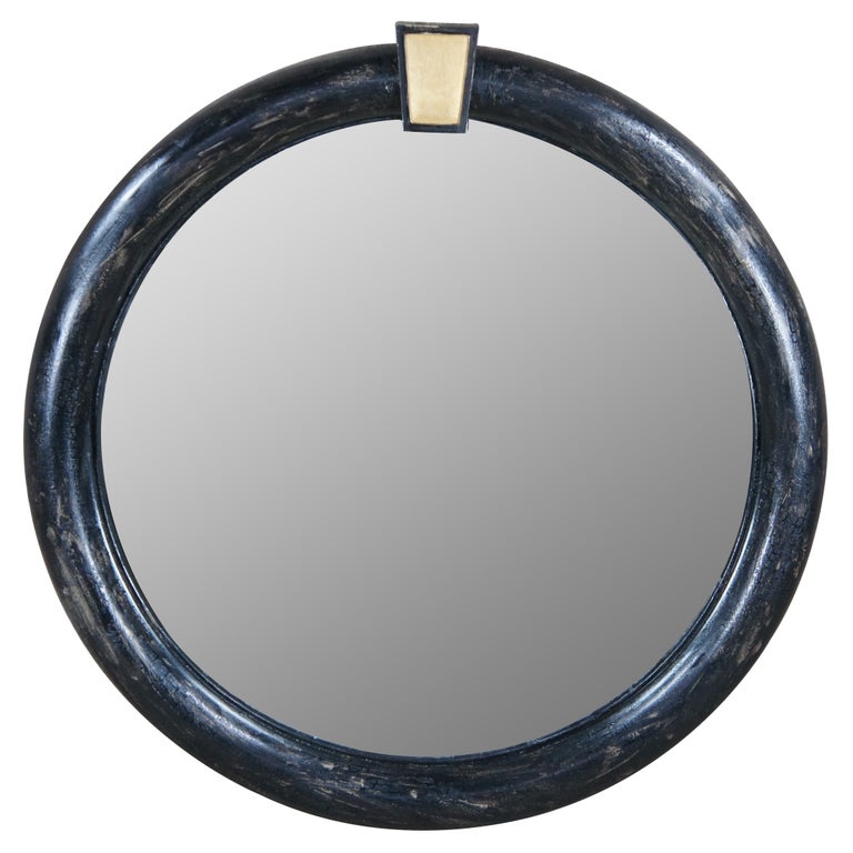 Vintage Black and Gold Regency Porthole Style Round Wall Hanging Mirror For Sale at 1stDibs