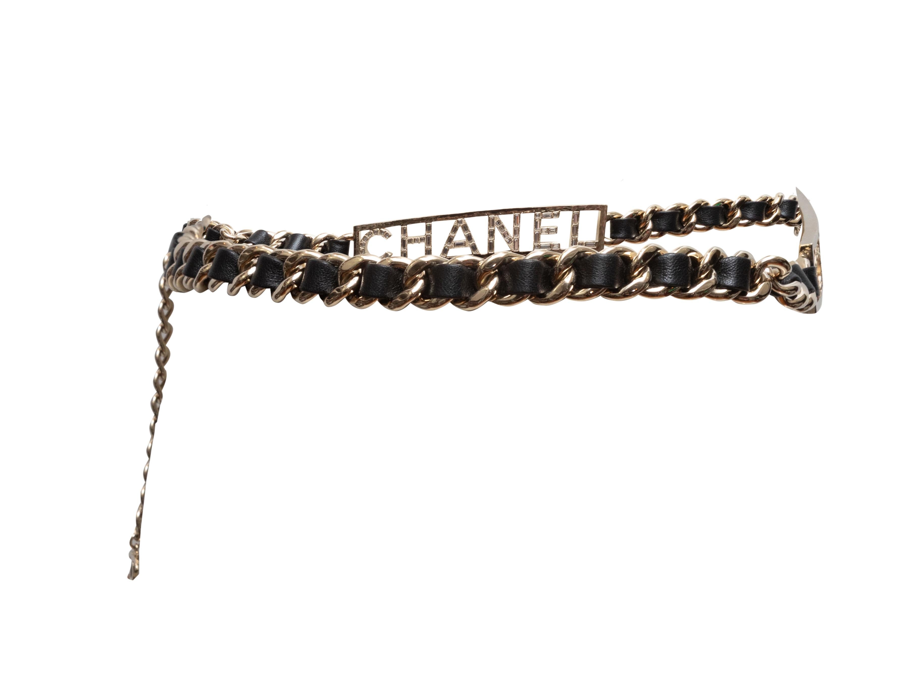Vintage Schwarz & Gold-Ton Chanel Leder & Kette-Link Logo Gürtel Damen im Angebot