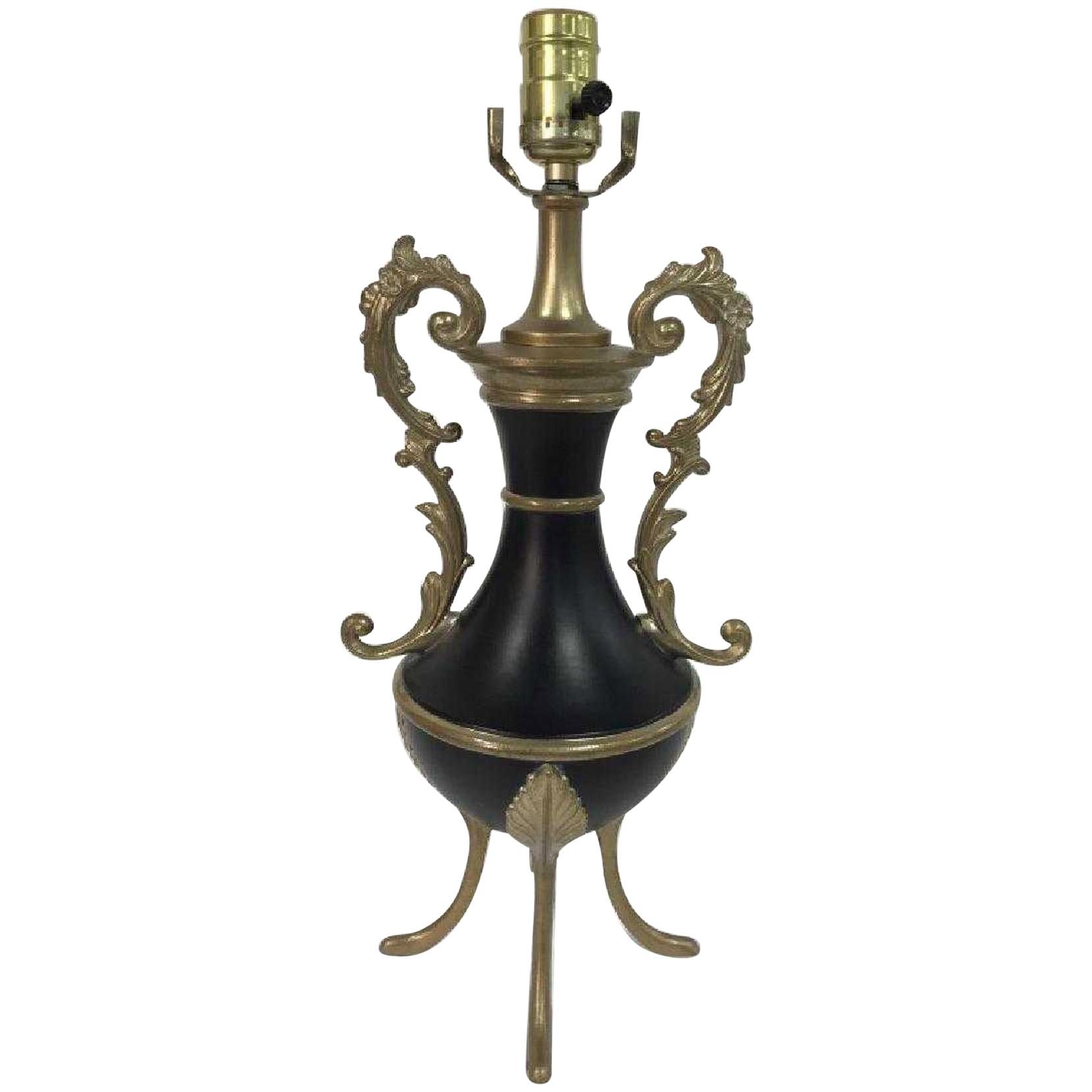 Vintage Black and Gold Toned Metal Lamp For Sale