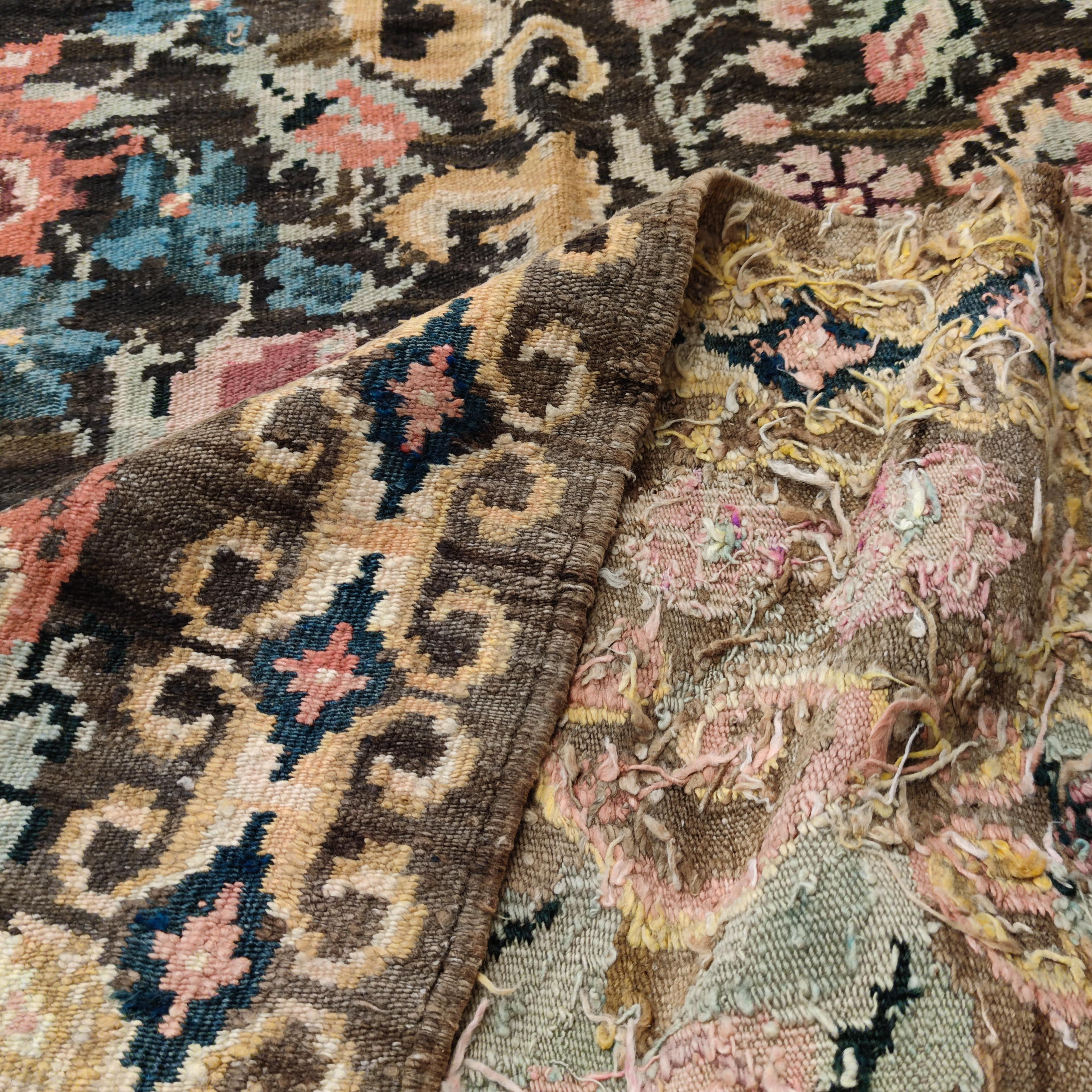 Vintage Black Ground Bessarabian Kilim with Botanical Pattern For Sale 3