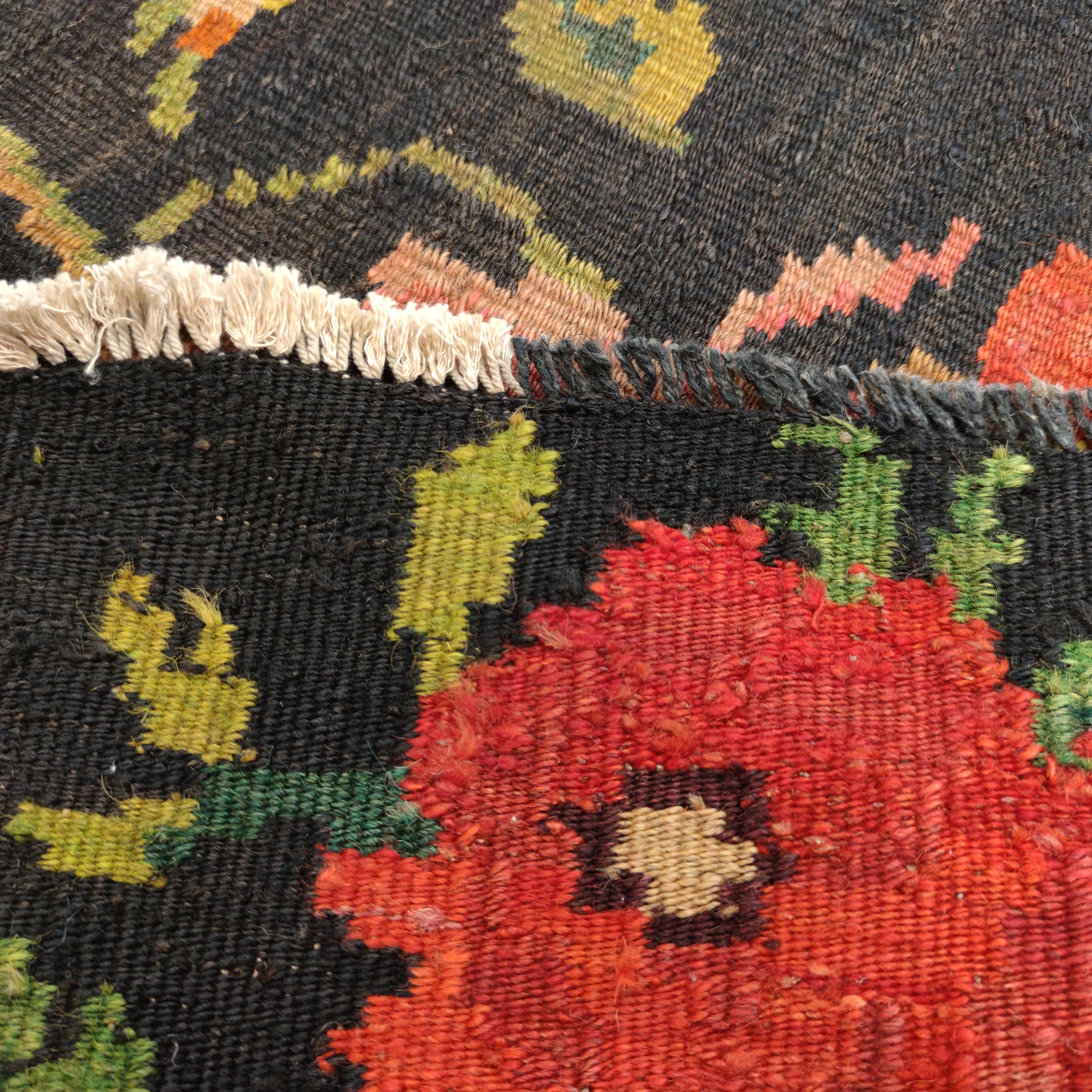 Vintage Black Ground Bessarabian Kilim with Botanical Pattern For Sale 3