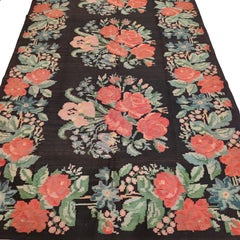 Vintage Black Ground Bessarabian Kilim with Botanical Pattern
