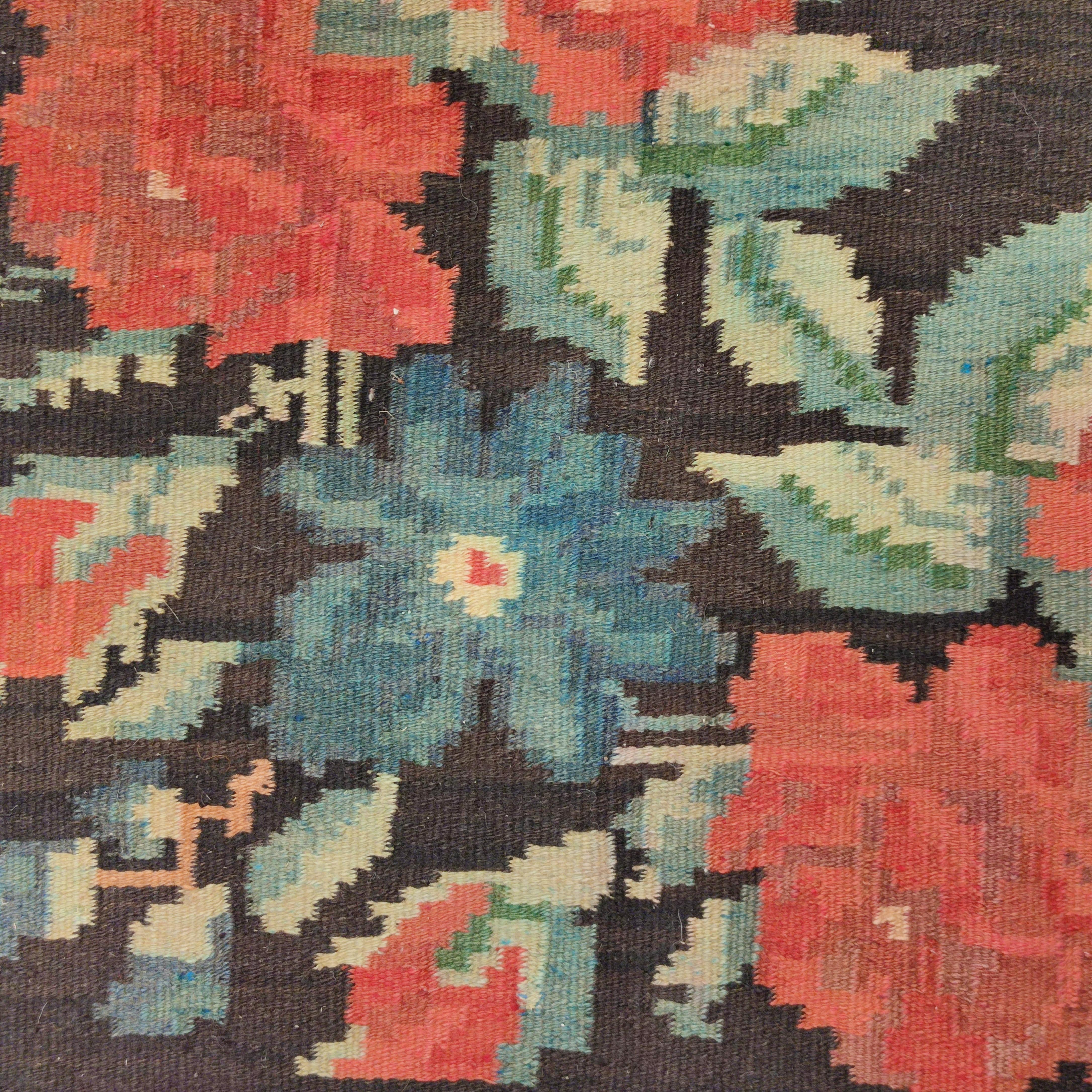 Vintage Black Ground Bessarabian Kilim with Botanical Pattern In Excellent Condition For Sale In Milan, IT