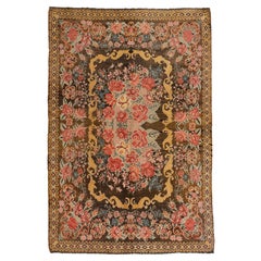 Vintage Black Ground Bessarabian Kilim with Botanical Pattern
