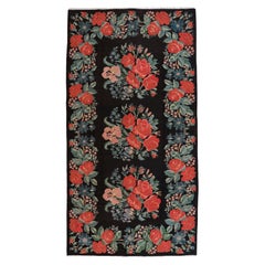 Vintage Black Ground Bessarabian Kilim with Botanical Pattern