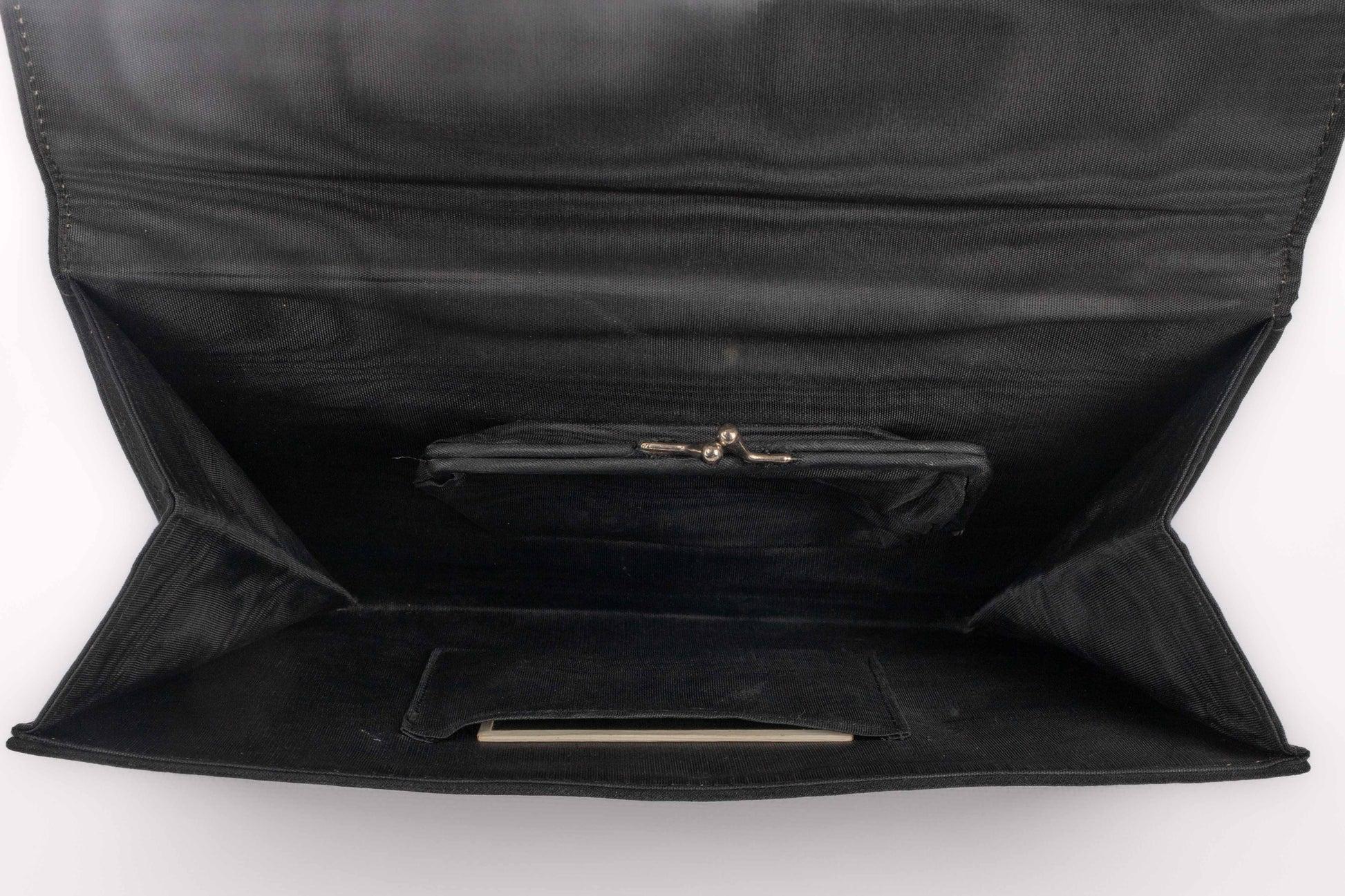 Vintage Black Handbag with Brooch For Sale 5