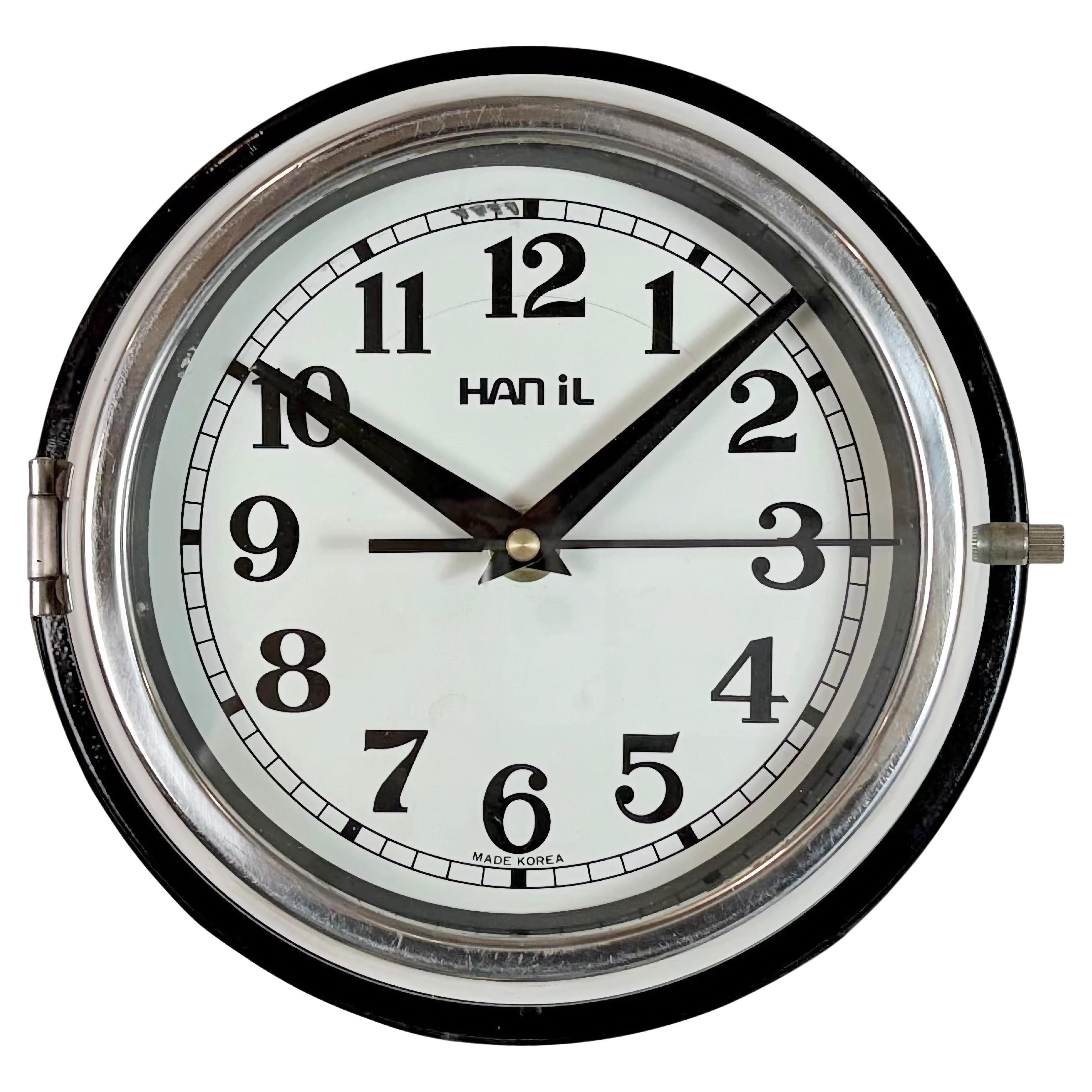 Vintage Black Hanil Ship Wall Clock, 1980s