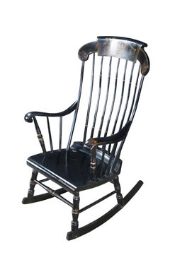Vintage Black Harvest Stenciled Hitchcock Style Windsor Slat Back Rocking Chair