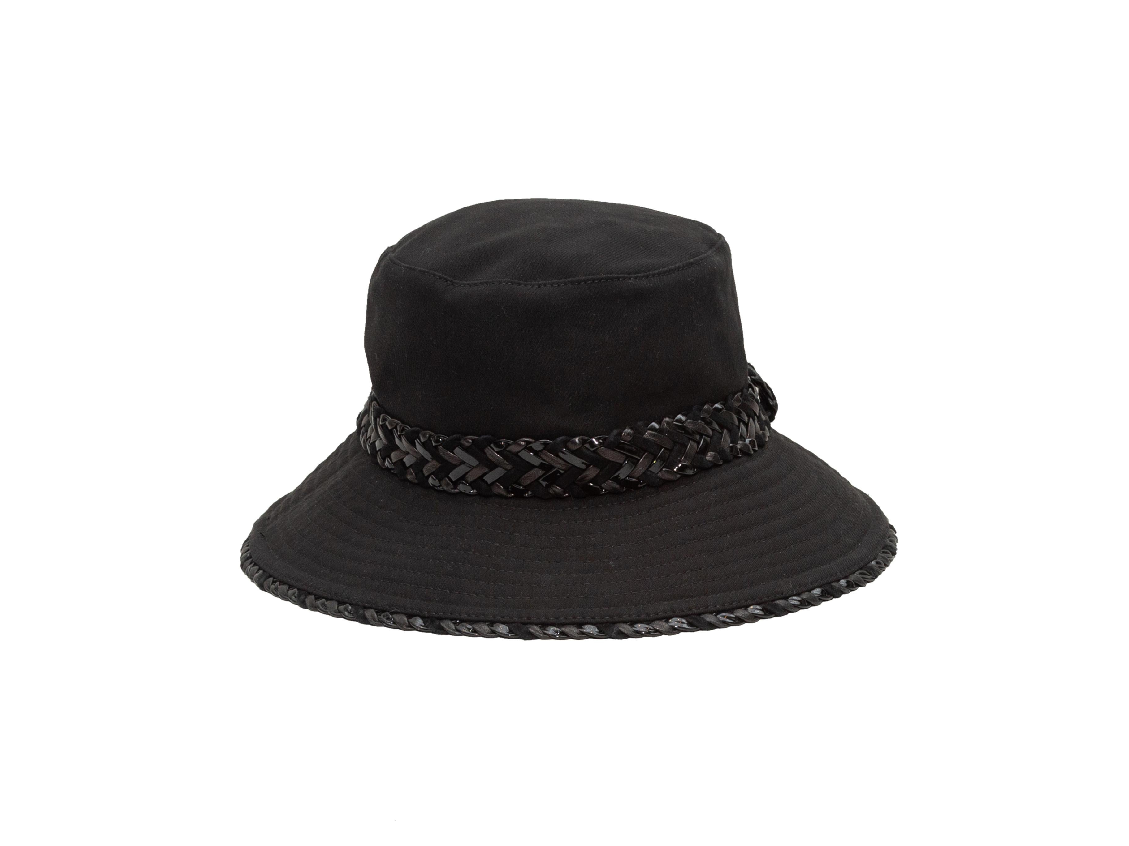 Women's HERMES Black Cotton & Woven Leather Bucket Hat