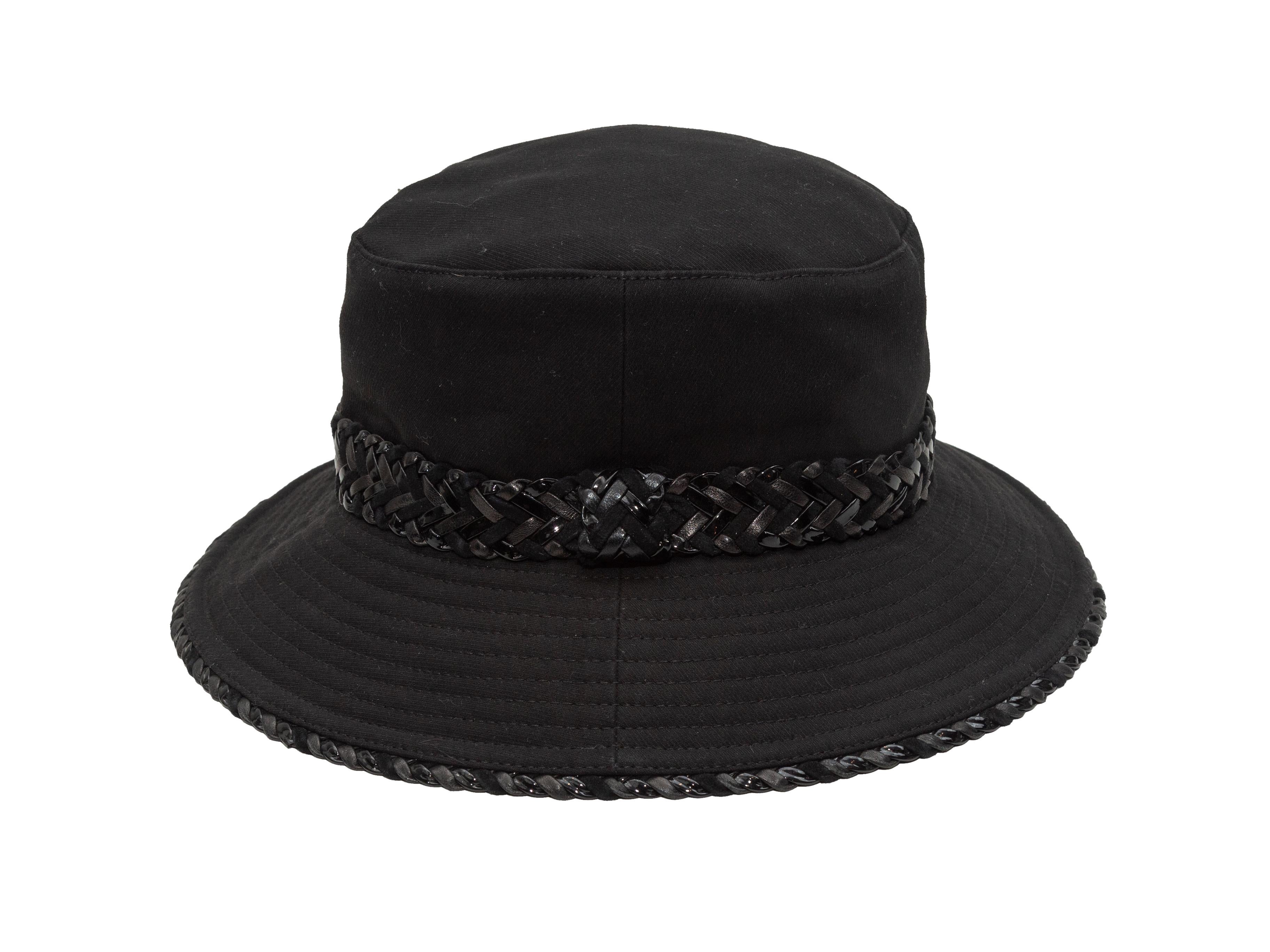 HERMES Black Cotton & Woven Leather Bucket Hat 1