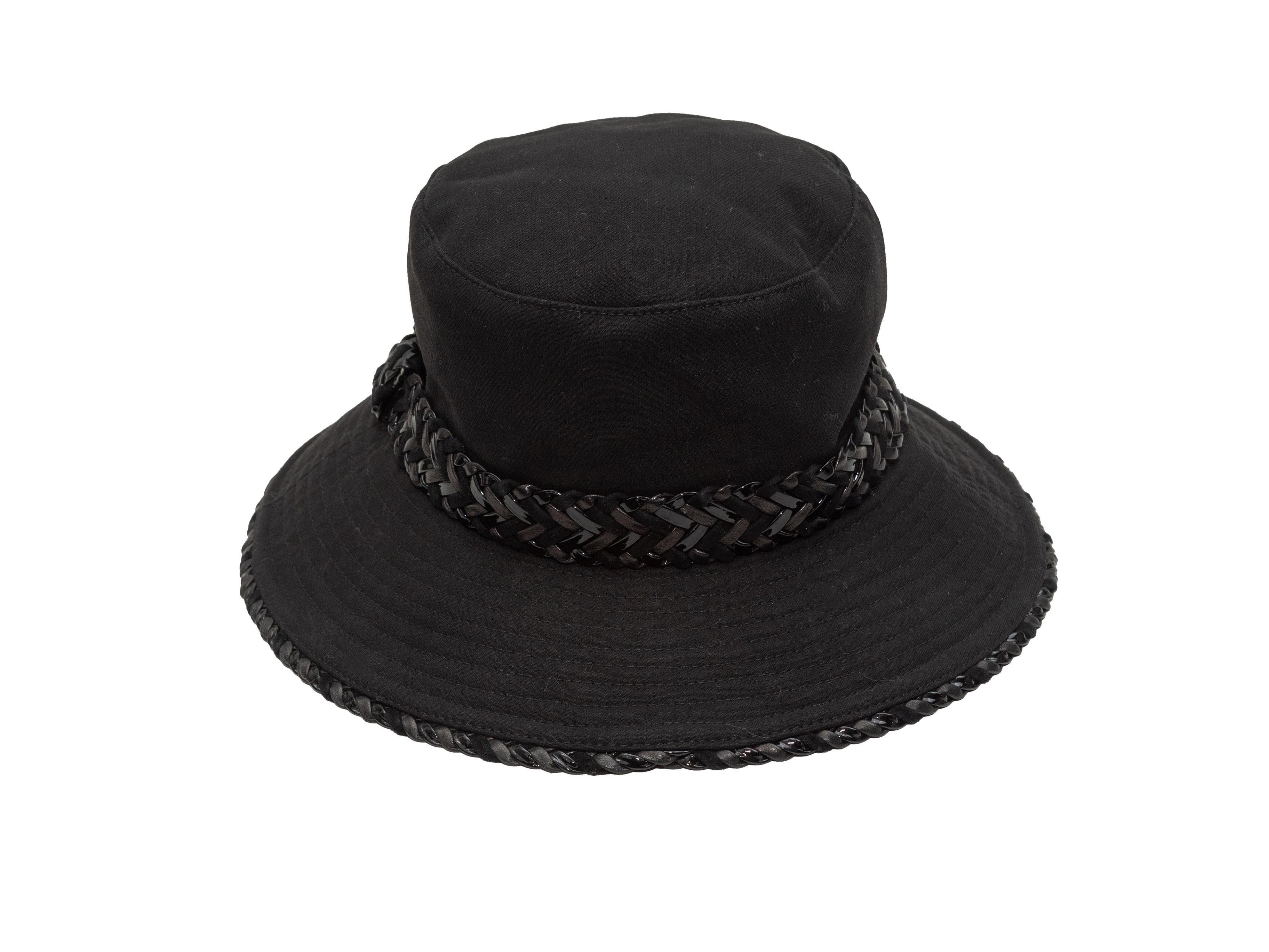 HERMES Black Cotton & Woven Leather Bucket Hat 3