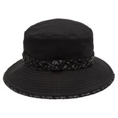 HERMES Black Cotton & Woven Leather Bucket Hat