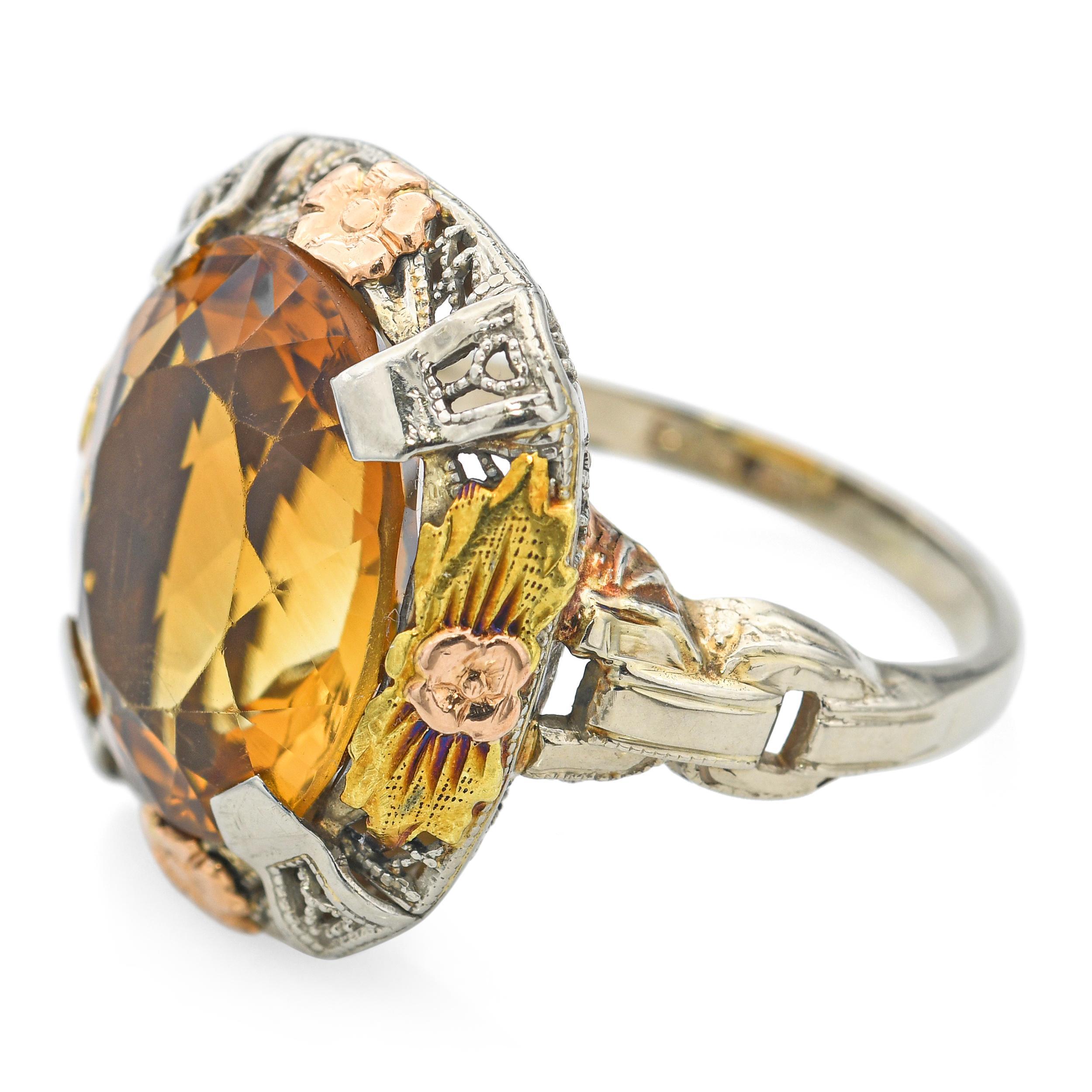 Vintage I Hill Bague Citrine en or 13k Tri-Tone Bon état - En vente à New York, NY