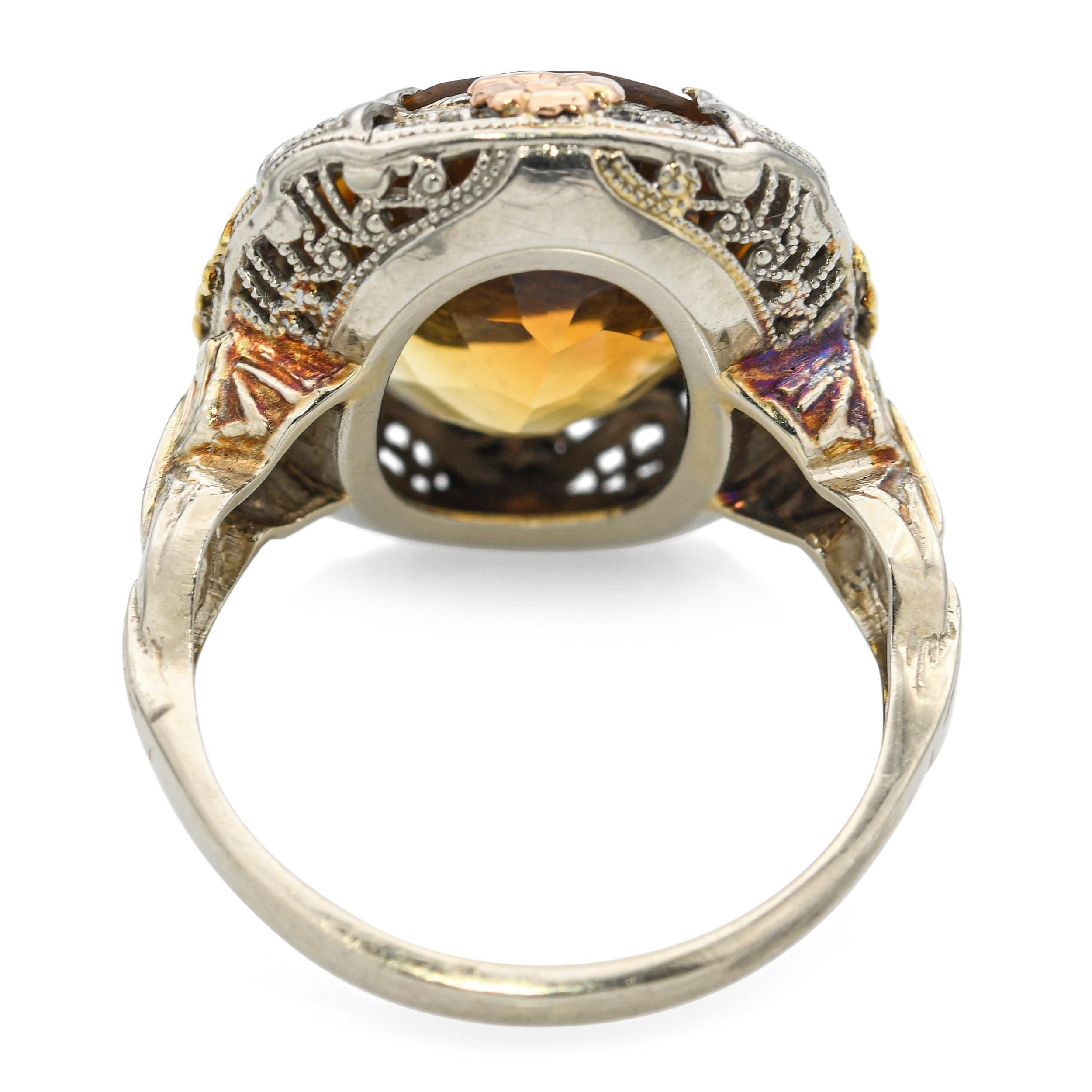 Vintage I Hill Bague Citrine en or 13k Tri-Tone Pour femmes en vente
