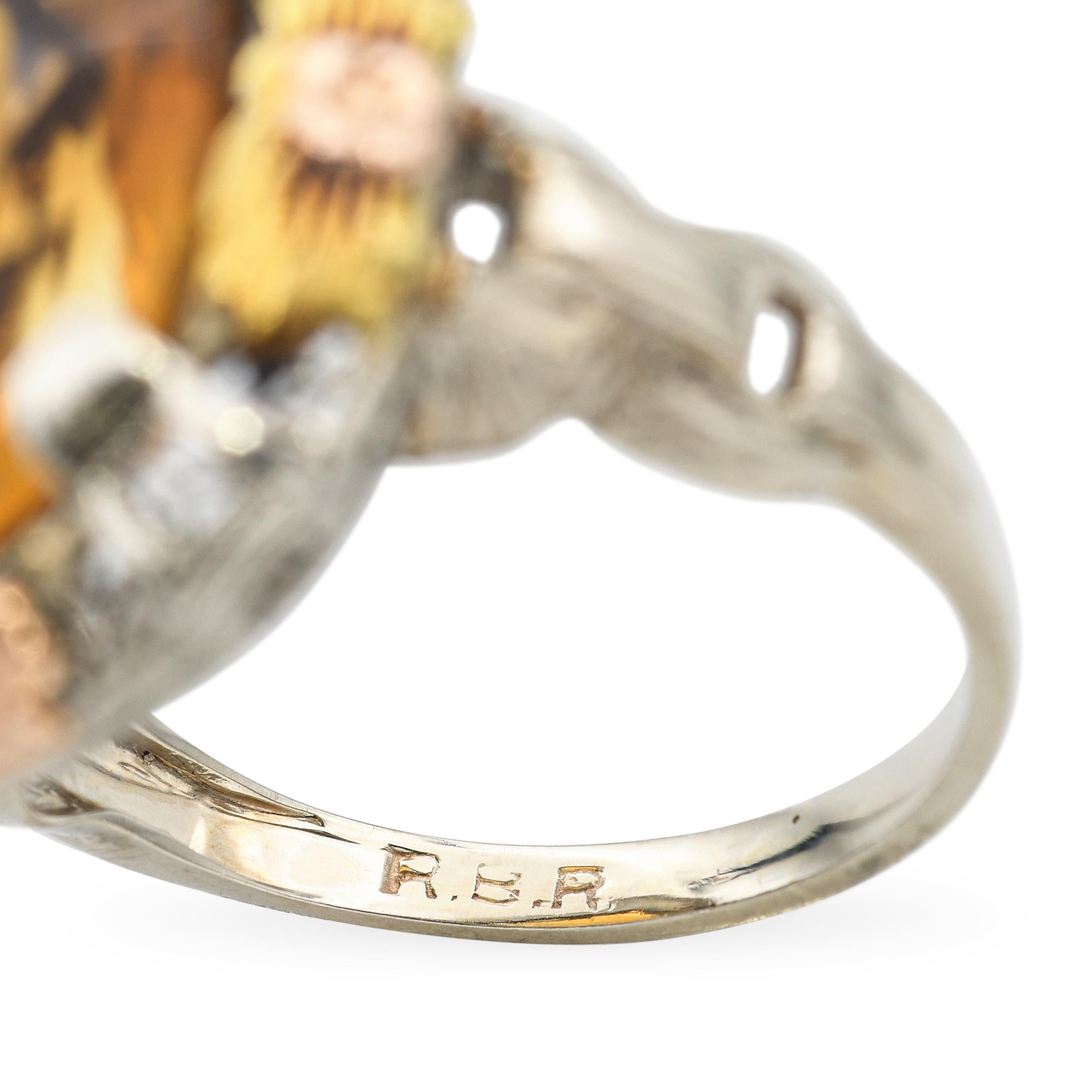 Vintage I Hill Bague Citrine en or 13k Tri-Tone en vente 2