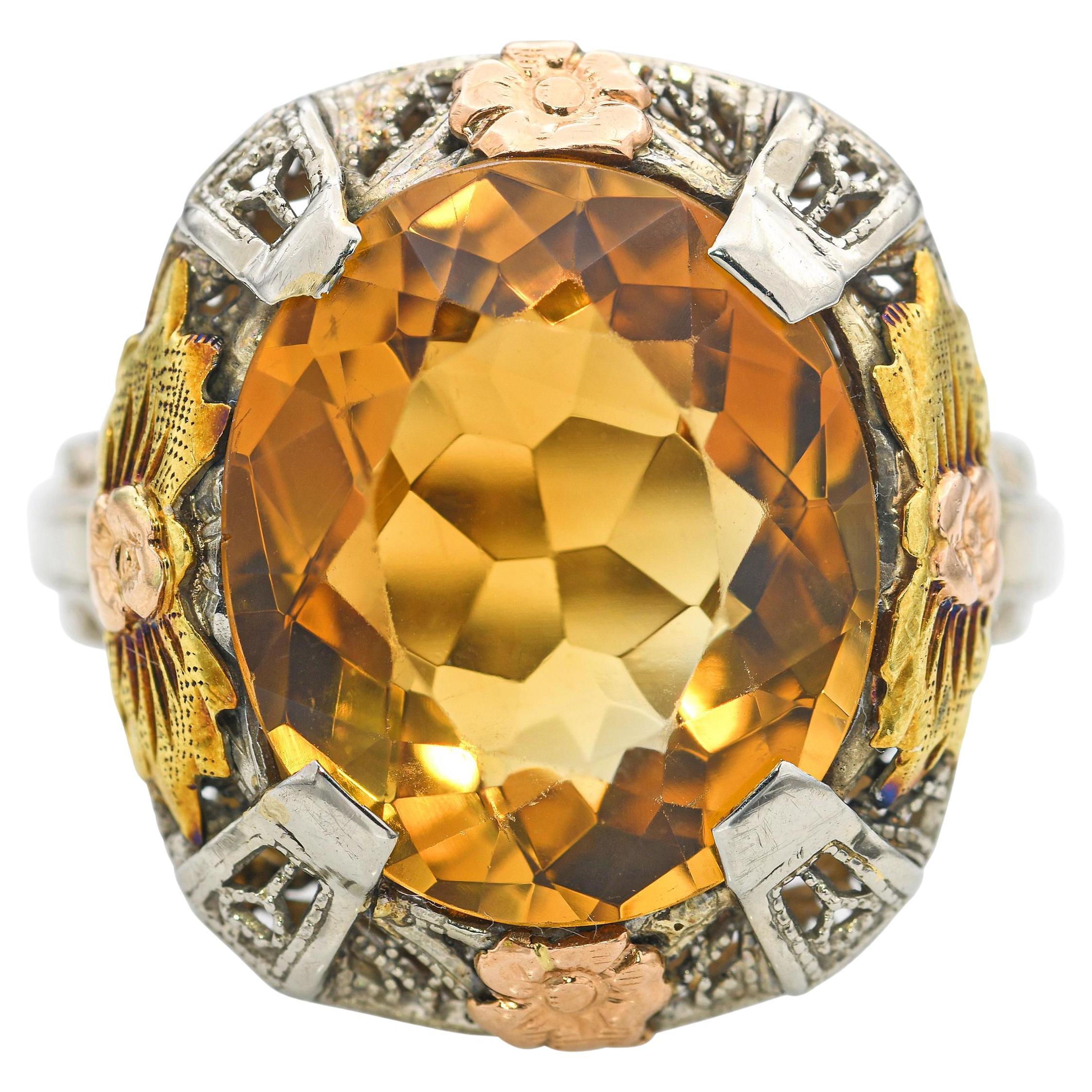 Vintage I Hill Bague Citrine en or 13k Tri-Tone