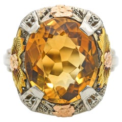 Vintage I Hill Bague Citrine en or 13k Tri-Tone