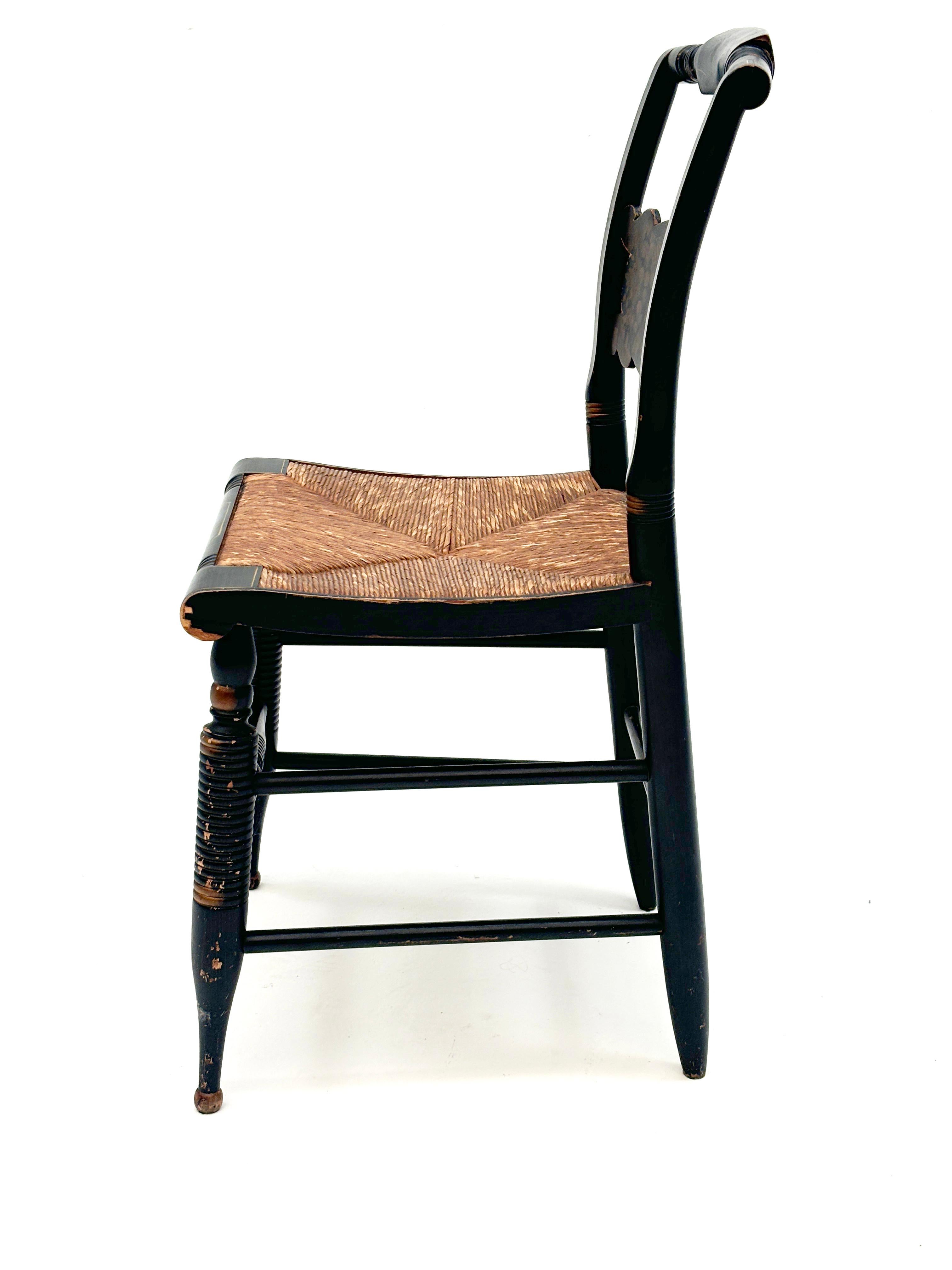 Vintage Black Hitchcock Chairs, Three Side Chairs, One Armed Chair For Sale 2