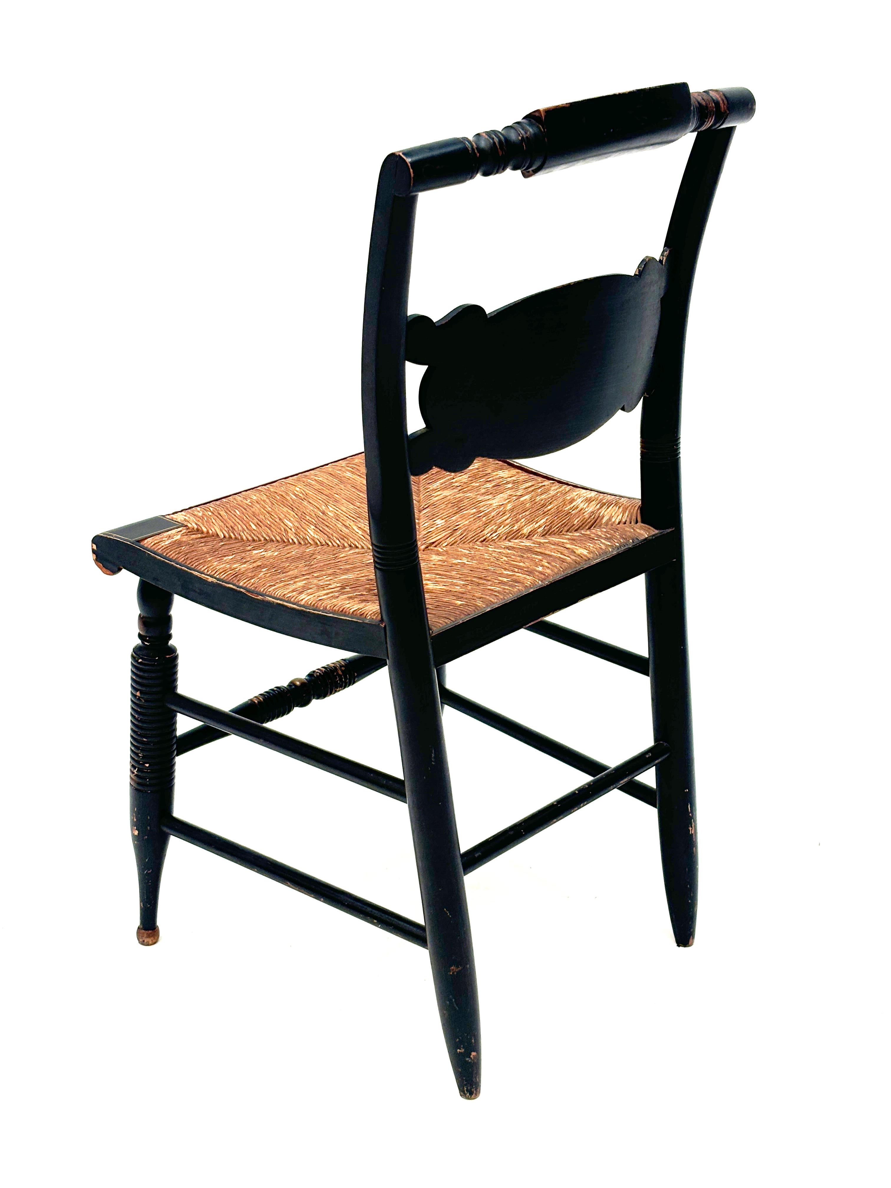 Vintage Black Hitchcock Chairs, Three Side Chairs, One Armed Chair For Sale 3