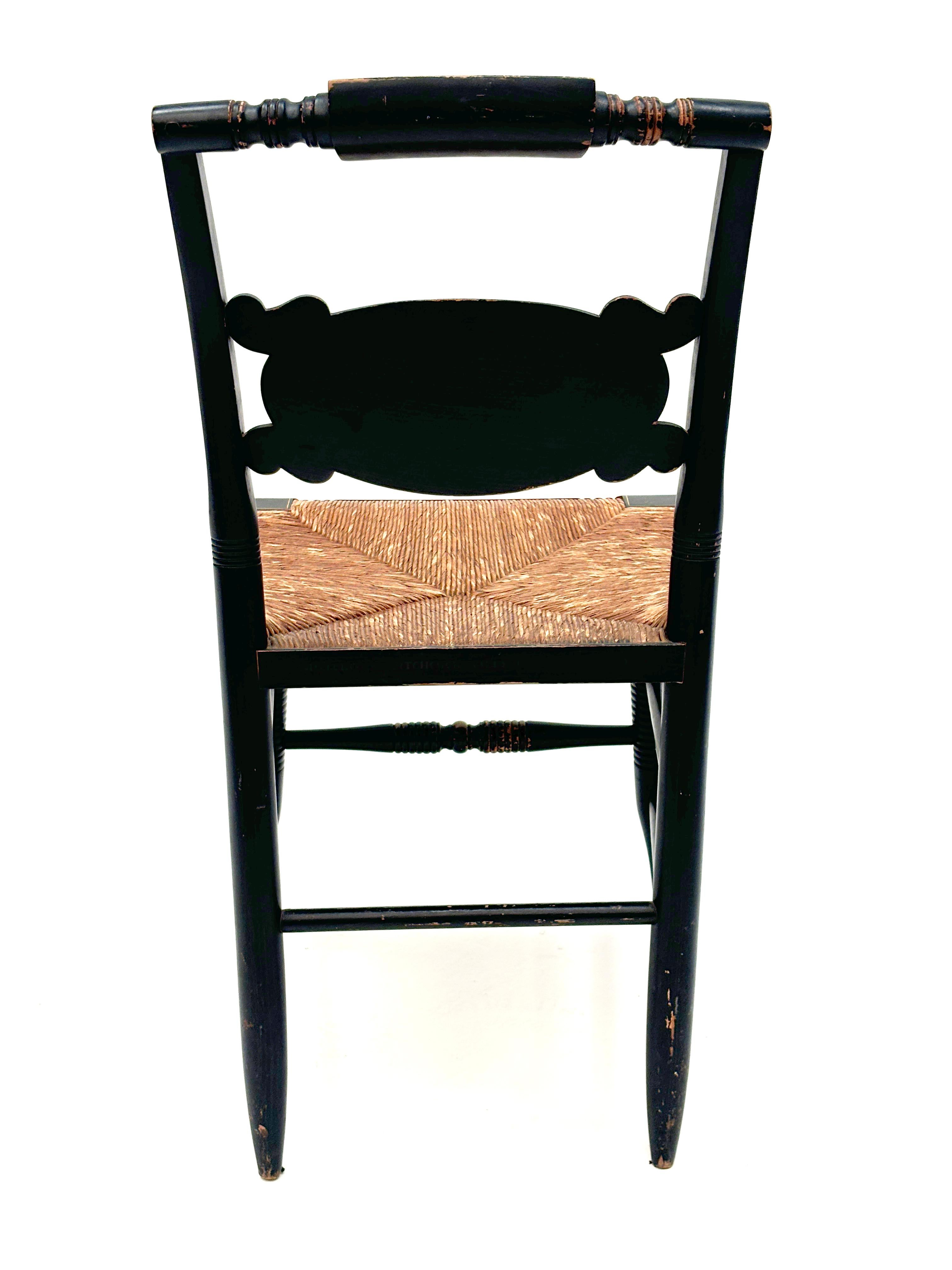 Vintage Black Hitchcock Chairs, Three Side Chairs, One Armed Chair For Sale 4