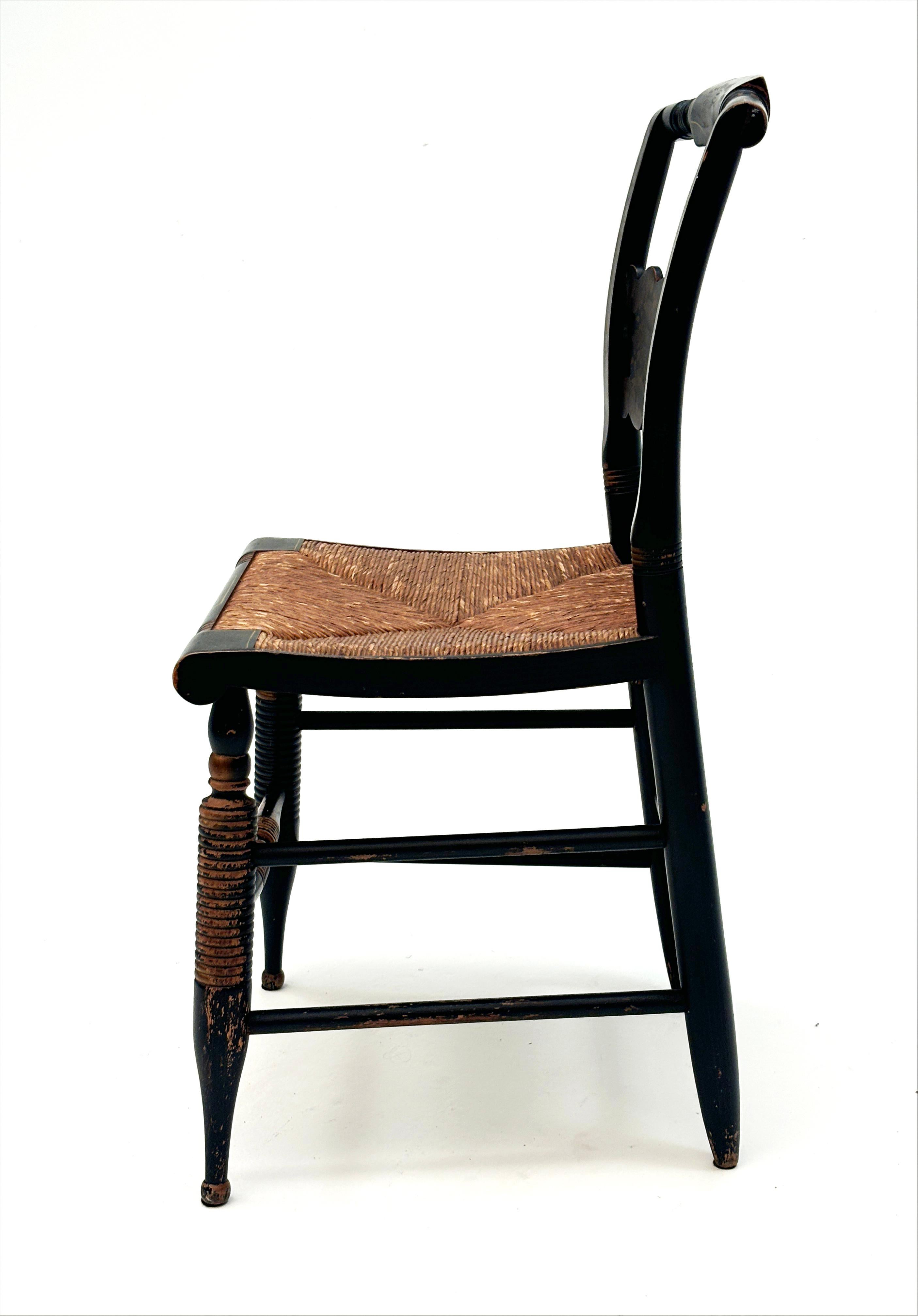 Vintage Black Hitchcock Chairs, Three Side Chairs, One Armed Chair For Sale 8