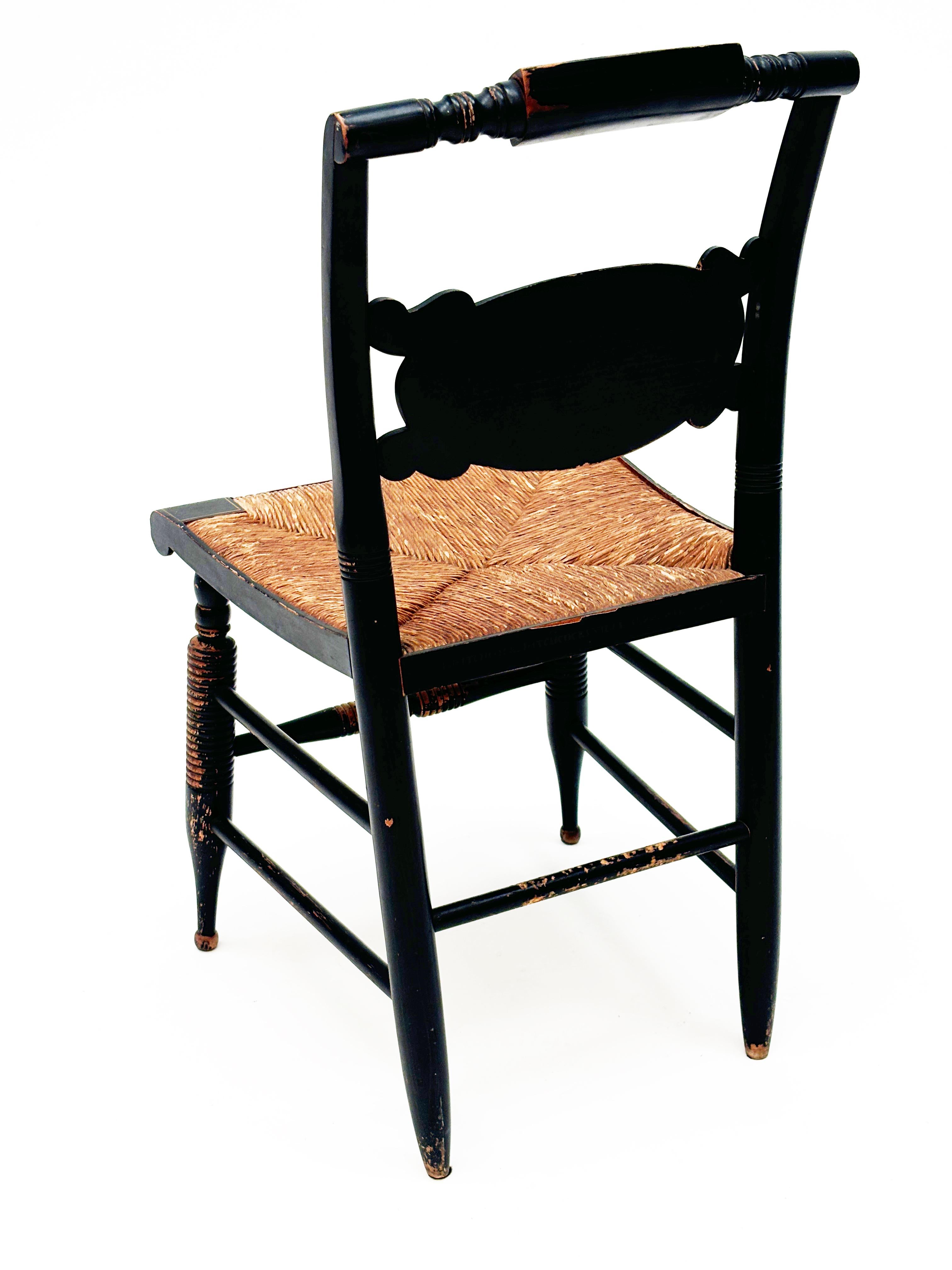 Vintage Black Hitchcock Chairs, Three Side Chairs, One Armed Chair For Sale 9