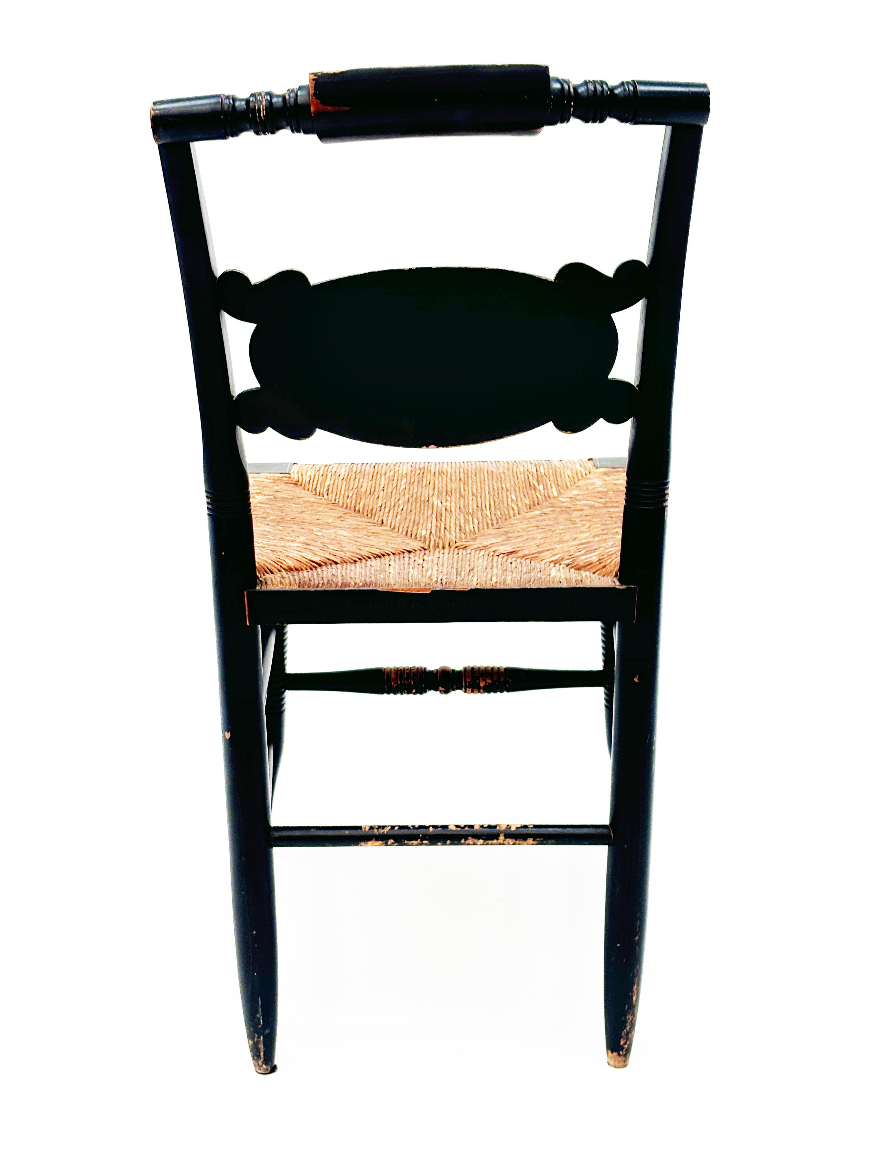 Vintage Black Hitchcock Chairs, Three Side Chairs, One Armed Chair For Sale 10