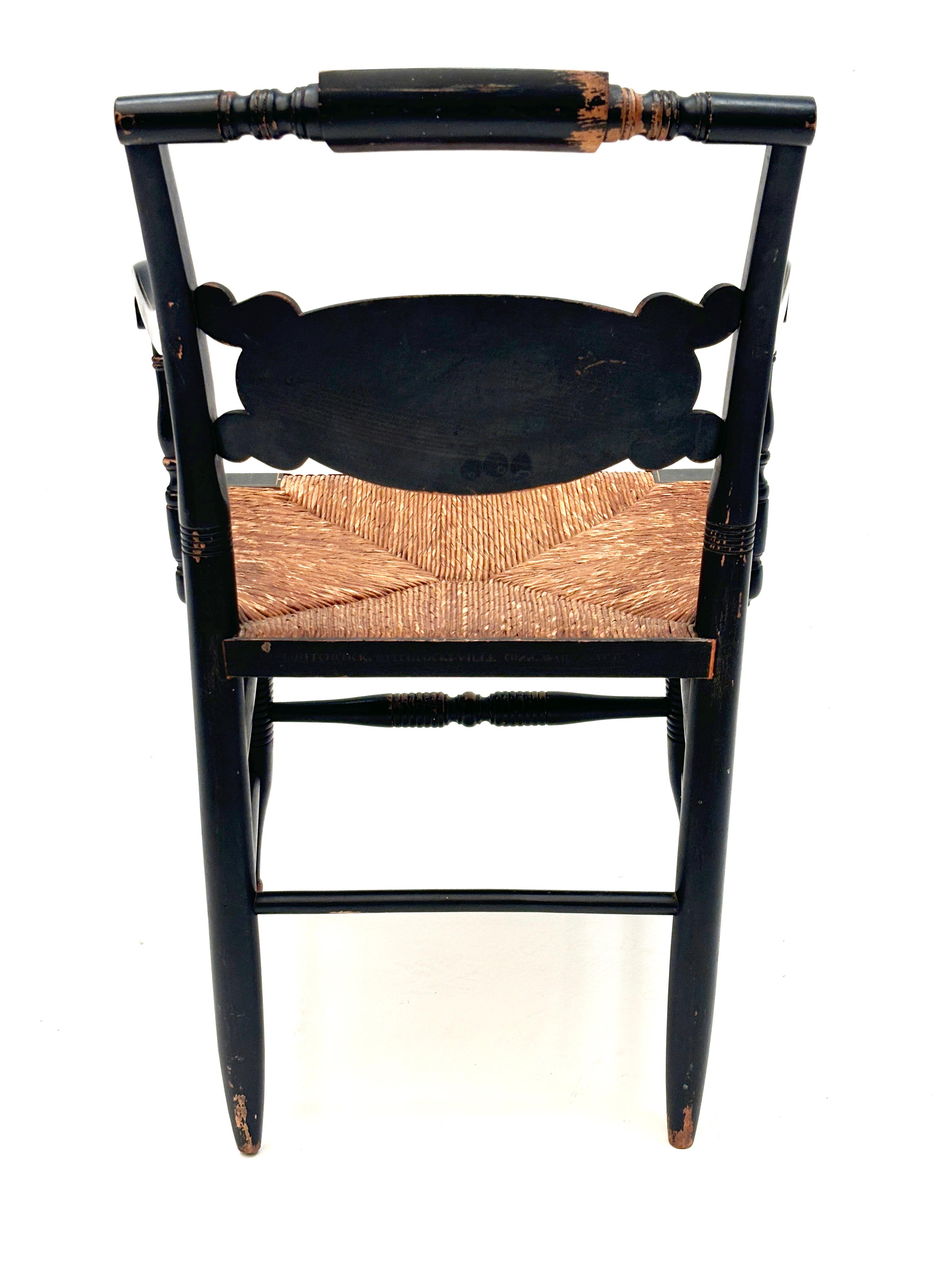 Vintage Black Hitchcock Chairs, Three Side Chairs, One Armed Chair In Good Condition For Sale In Louisville, KY