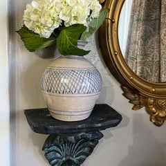 Vintage Black Hollywood Regency Grotto Shell Motif Wall Shelf