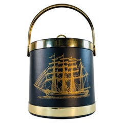 Vintage Black Ice Bucket with Ship Design