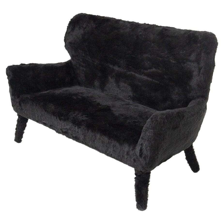 Vintage Black Imitation Fur Sofa
