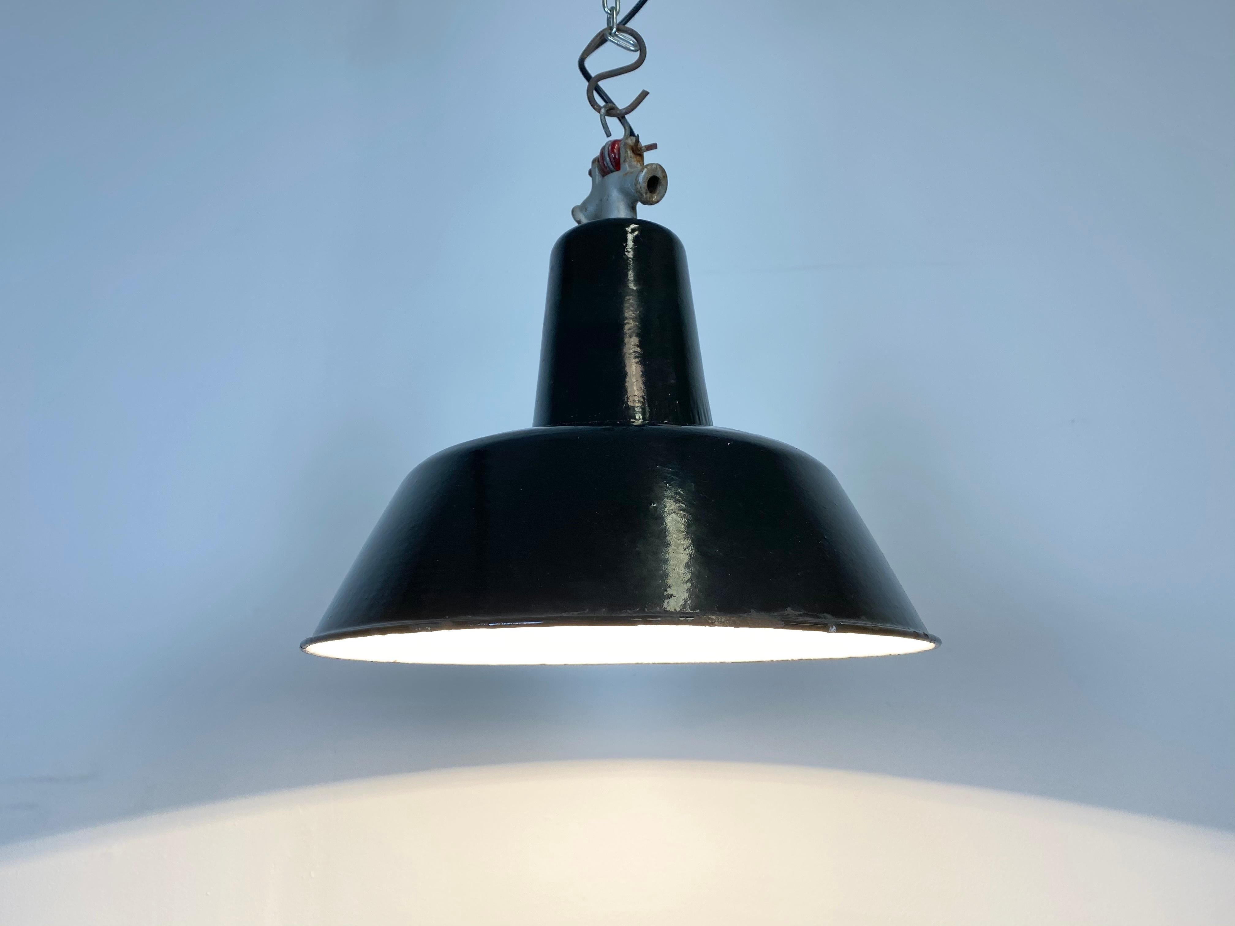 Iron Vintage Black Industrial Ceiling Lamp, 1930s For Sale