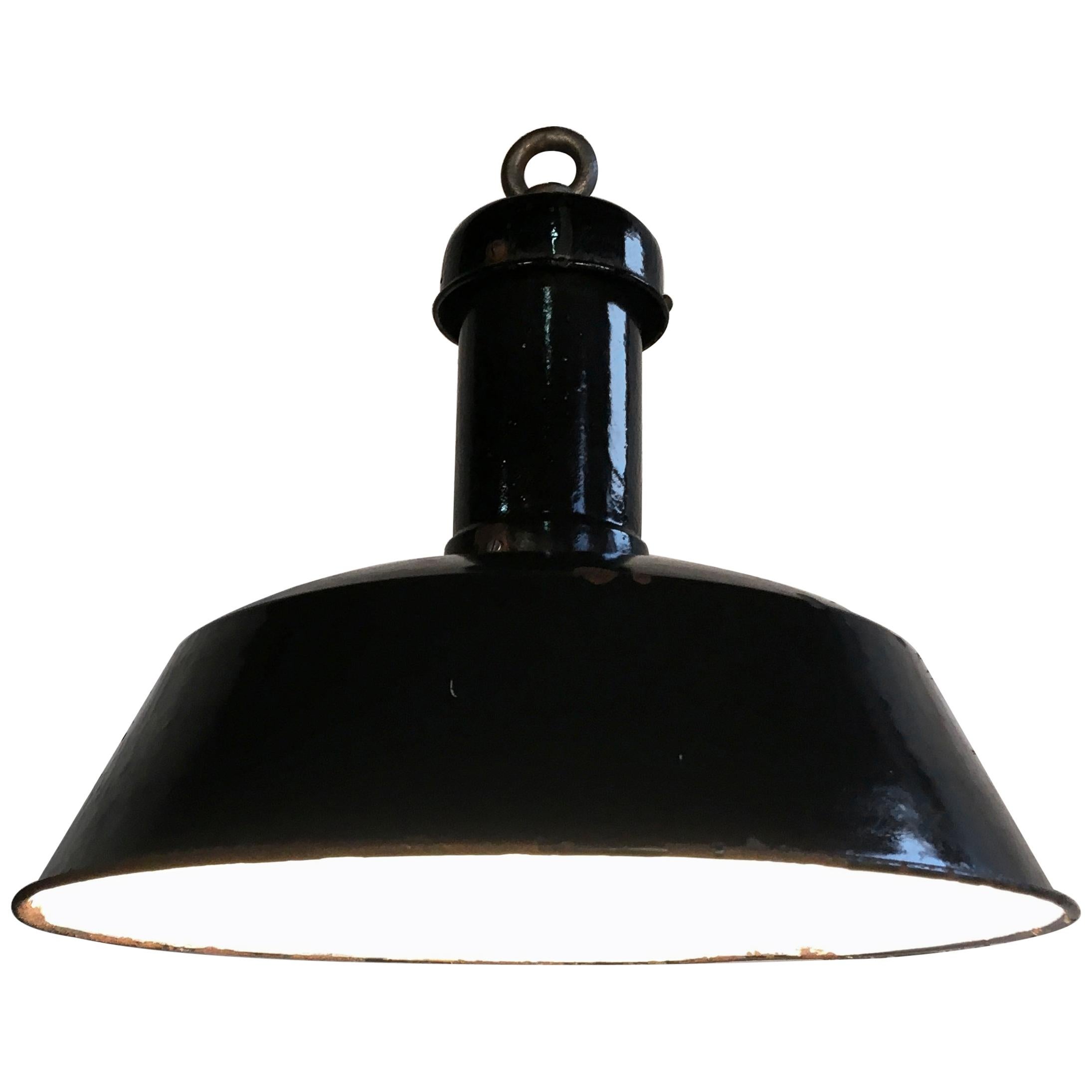 Vintage Black Industrial Pendant Light, 1930s