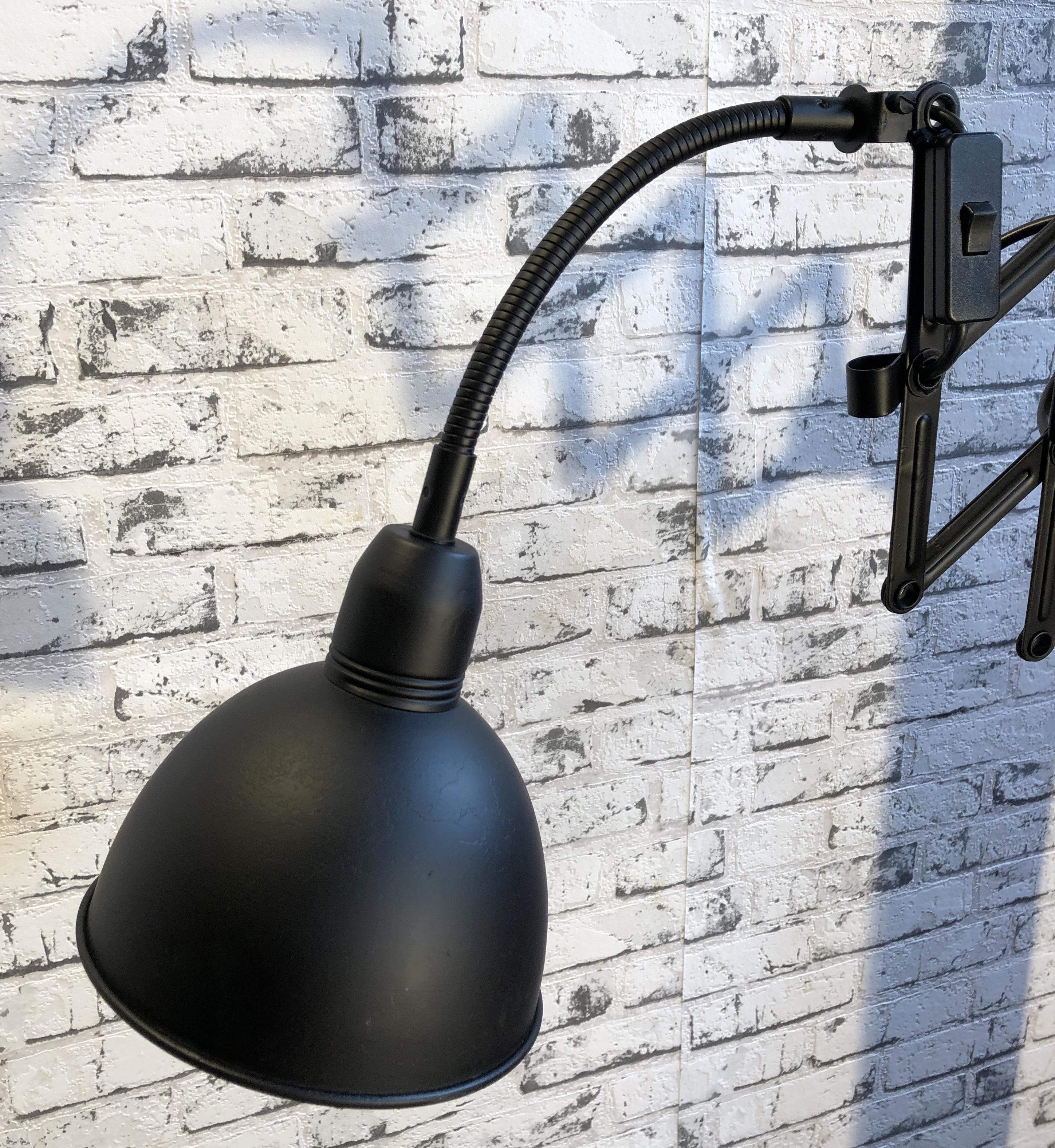 Mid-20th Century Vintage Black Industrial Scissor Wall Lamp, 1960s