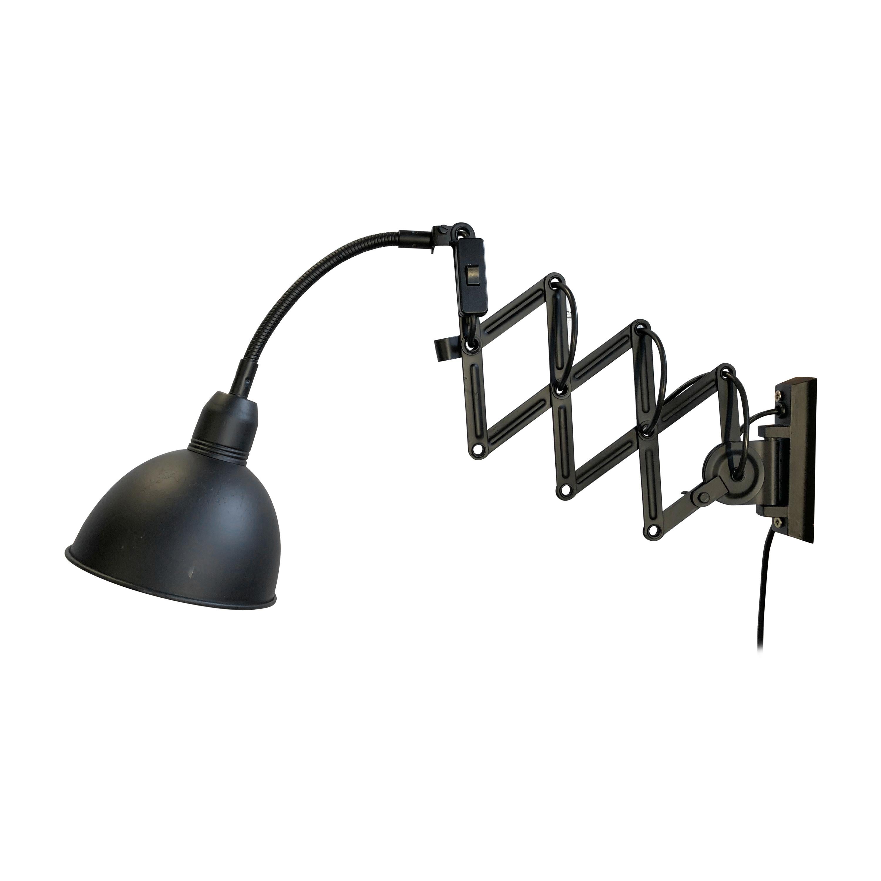 Vintage Black Industrial Scissor Wall Lamp, 1960s