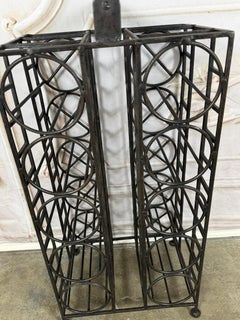 Vintage Black Iron 10-Bottle Wine Rack with Geometric Design
