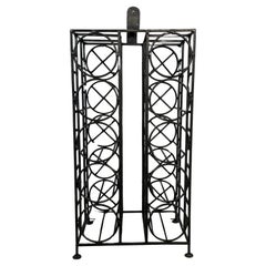 Vintage Black Iron 10-Bottle Wine Rack with Geometric Design