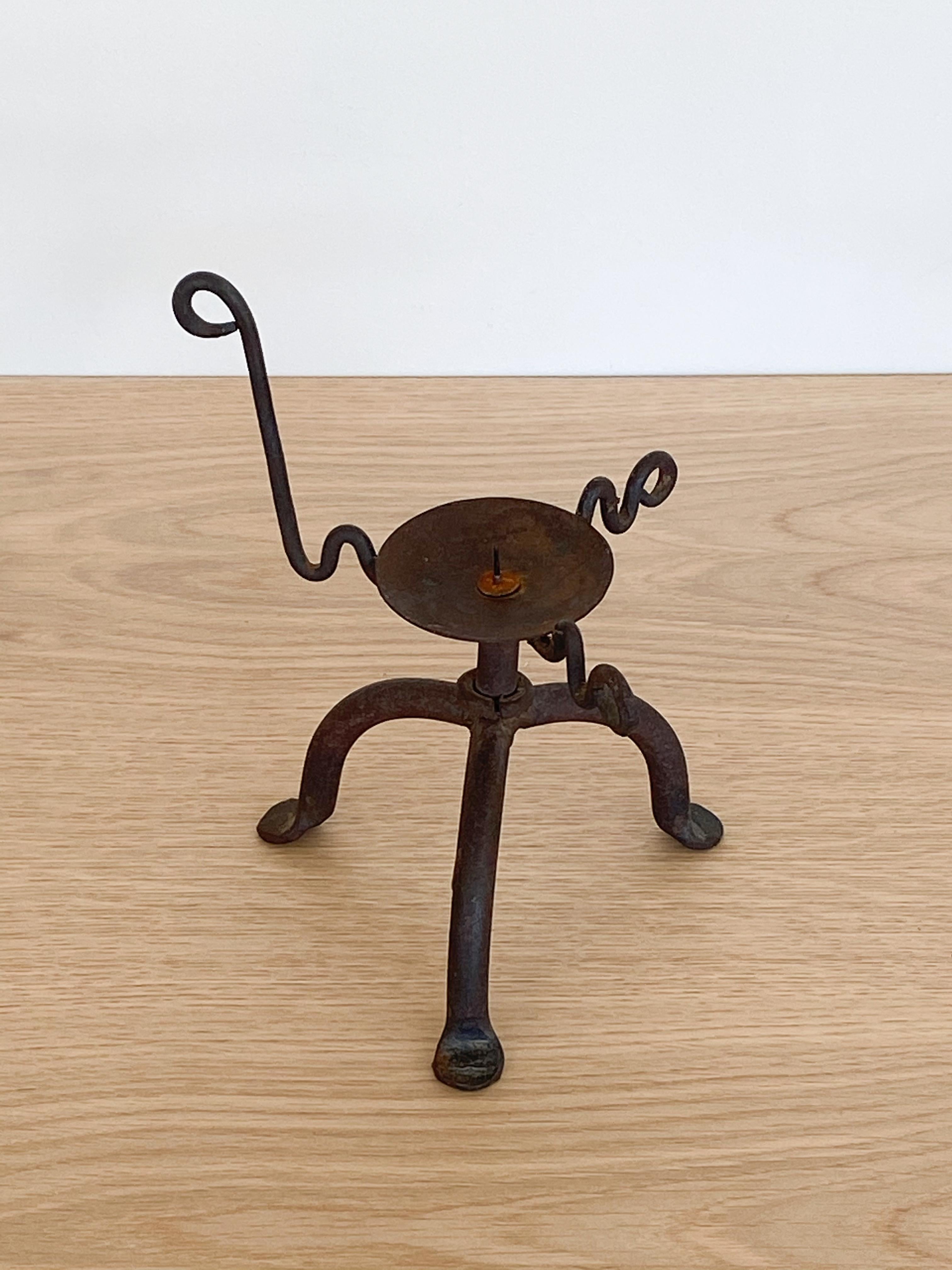 Vintage Black Iron Candlestick Holder In Good Condition In Los Angeles, CA