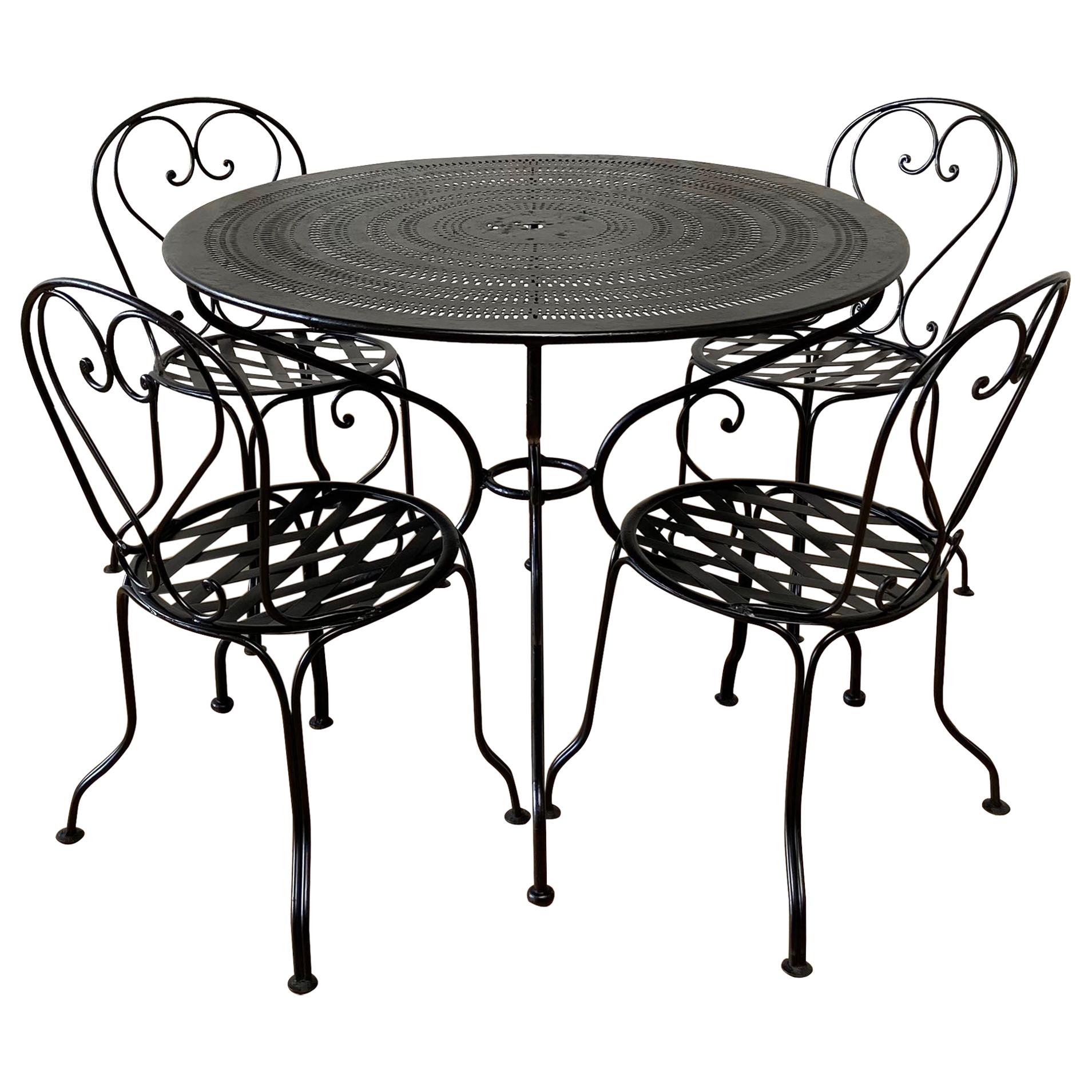 Vintage Black Iron French Patio Outdoor Table and Chairs
