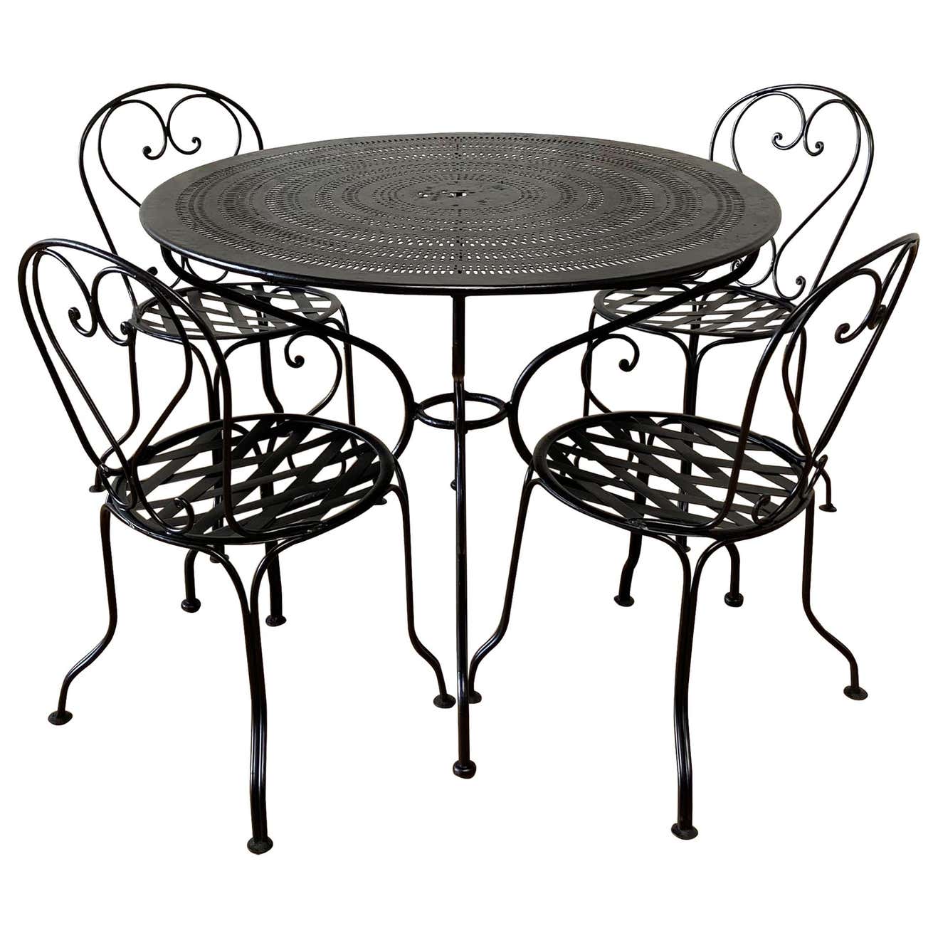 Vintage Black Iron French Patio Outdoor Table and Chairs at 1stDibs