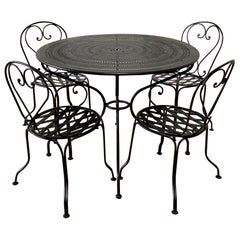 Antique Black Iron French Patio Outdoor Table and Chairs