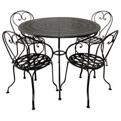 Vintage Black Iron French Patio Outdoor Table and Chairs