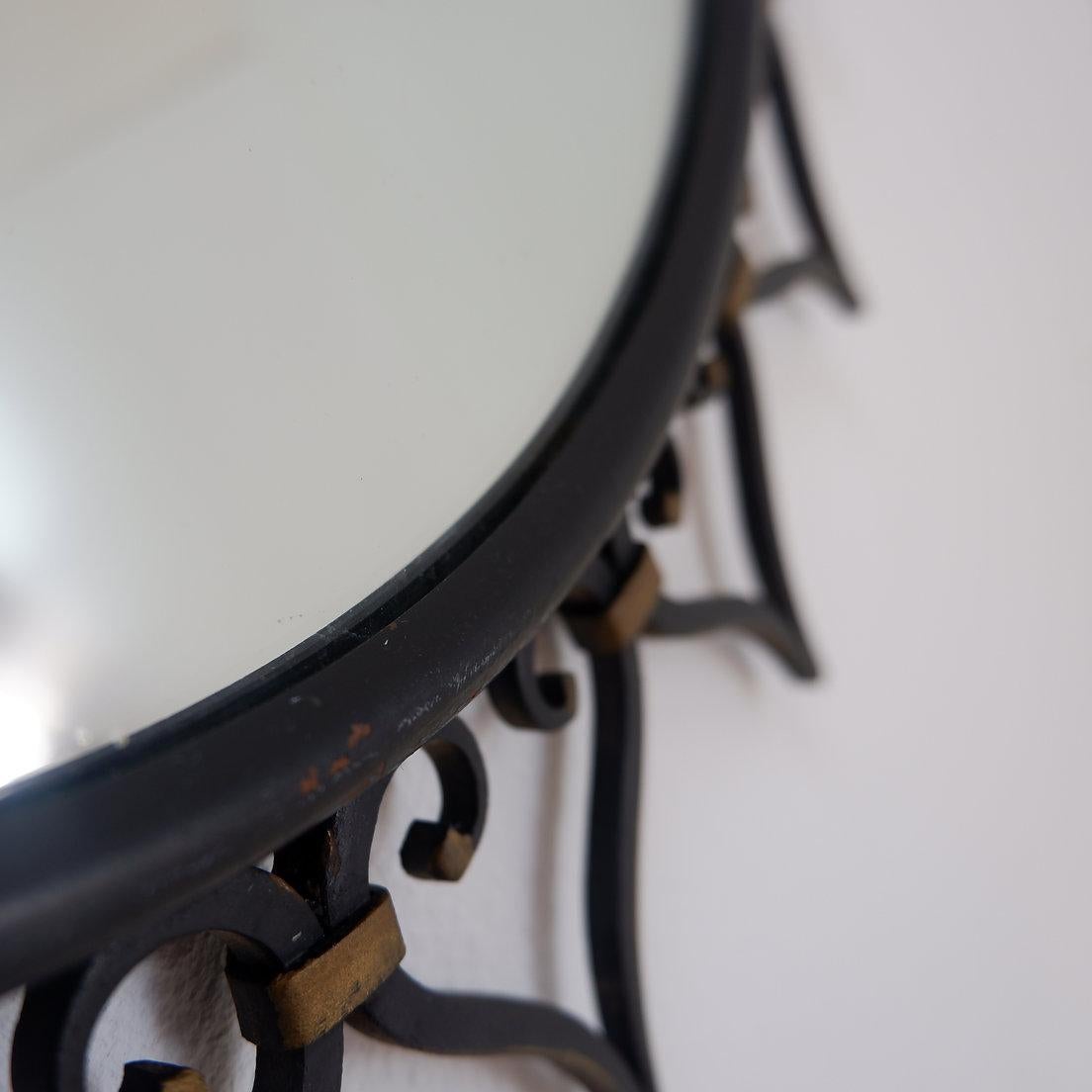 Miroir solaire vintage à cadre en fer forgé noir, Chaty Vallauris Style 1950s en vente 1