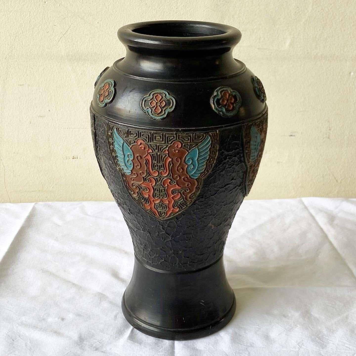 Anglo-japonais Vase vintage en poterie japonaise Tokanabe noire en vente