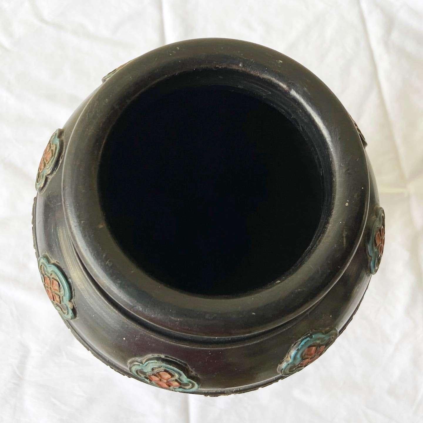 Anglo-Japanese Vintage Black Japanese Tokanabe Pottery Vase For Sale